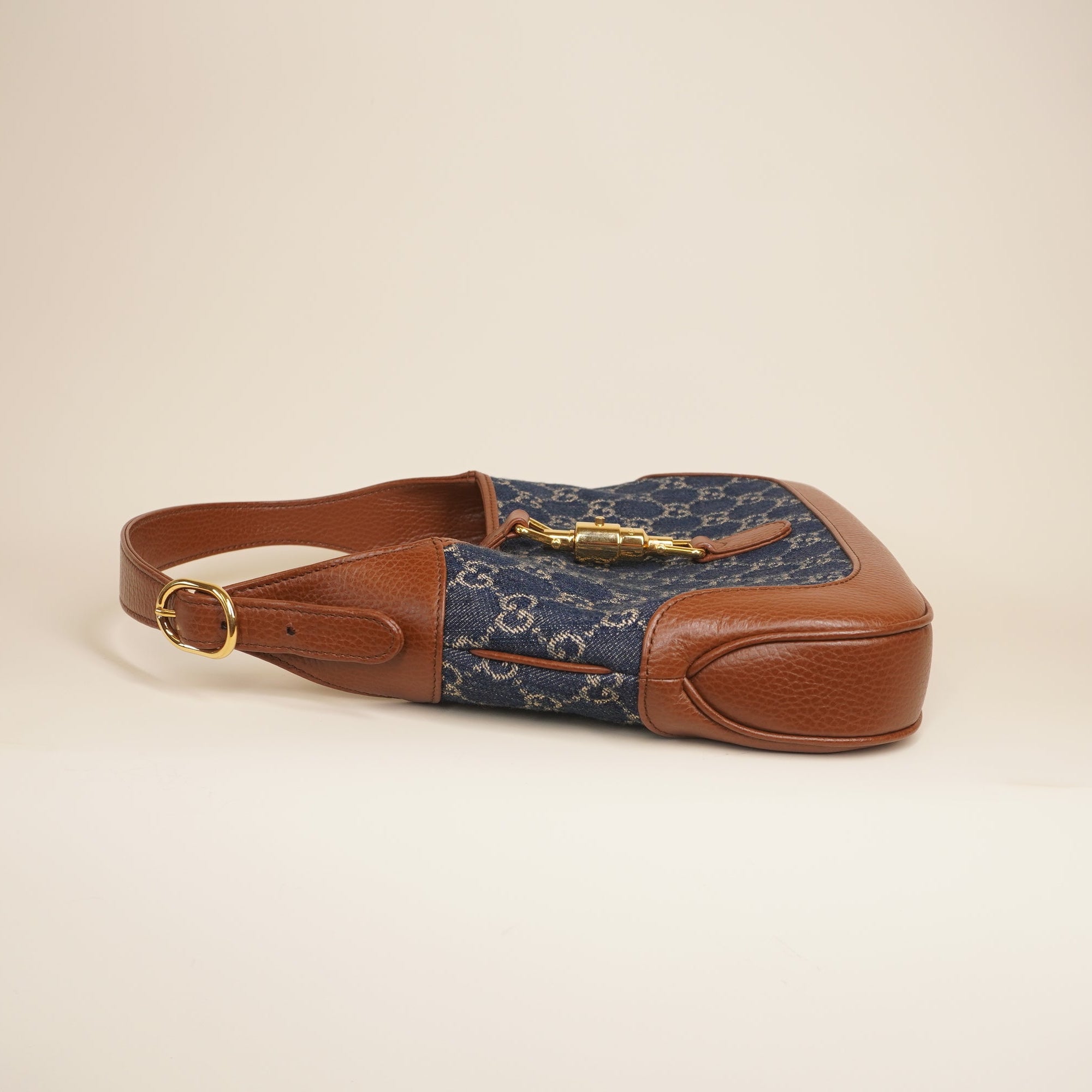 PRE-OWNED Monogram Calfskin Small Jackie Hobo 1961 Denim Shoulder Bag