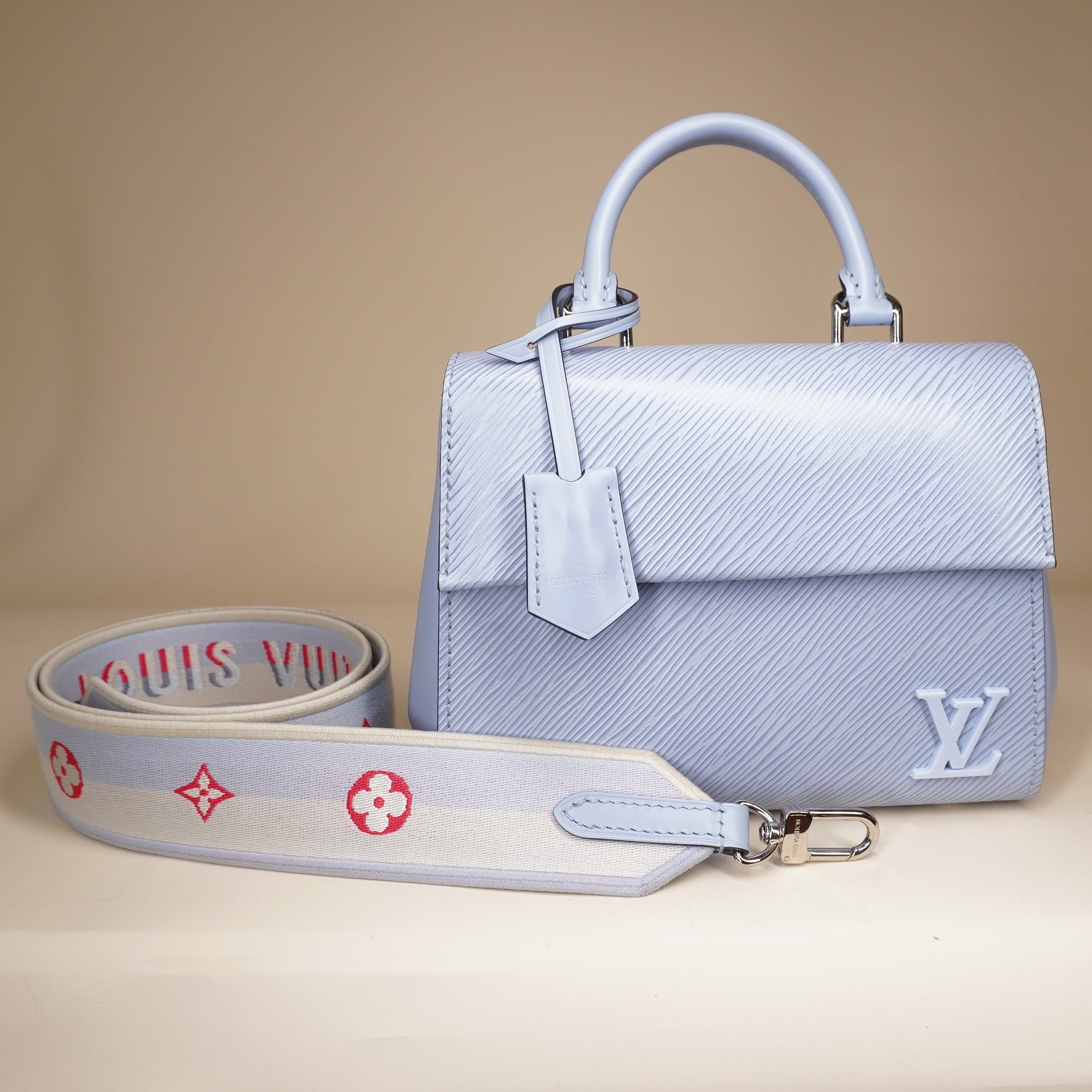 PRE-OWNED LV Baby Blue Cluny Mini Epi with Embroidered Strap Shoulder Bag