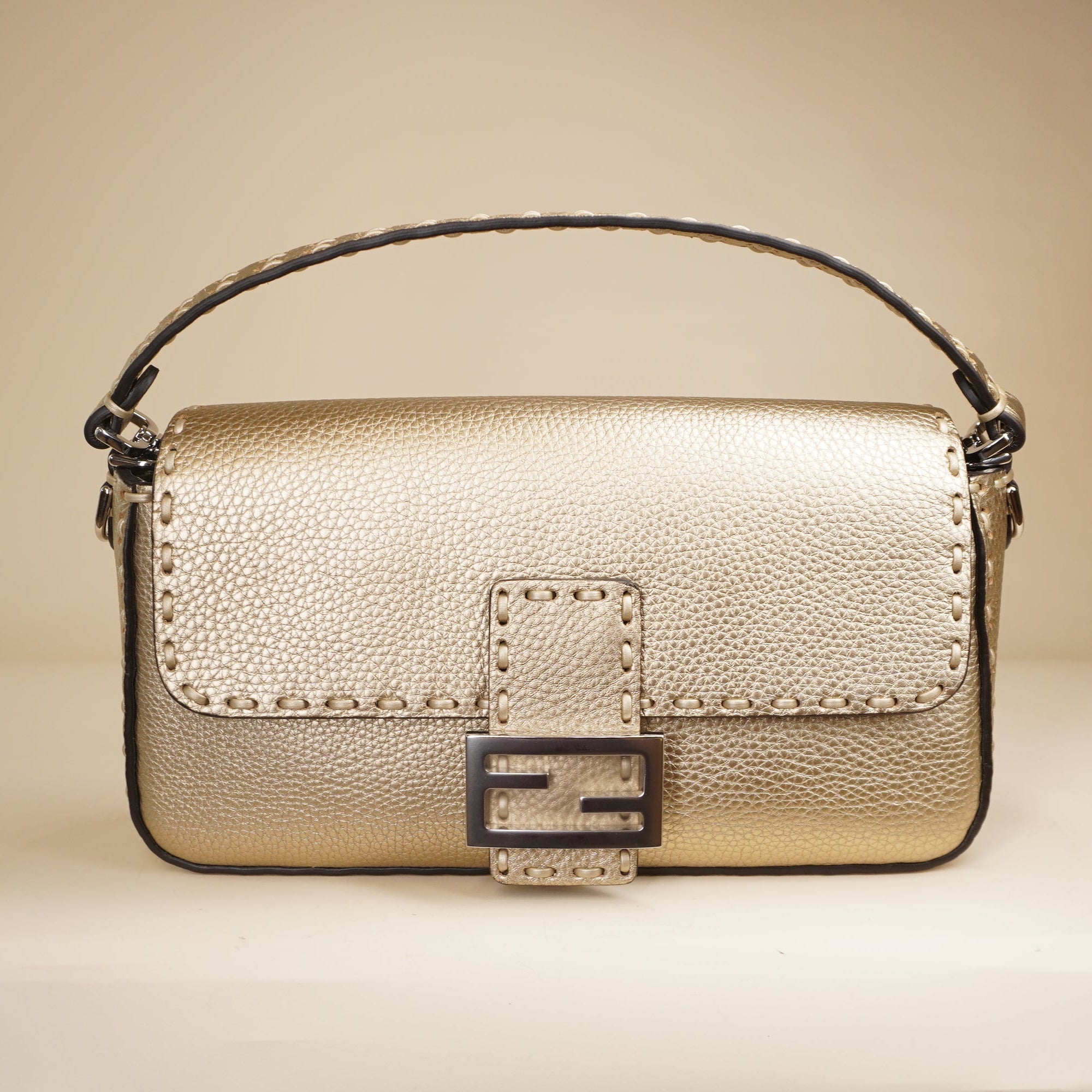 PRE-OWNED Gold Baguette Selleria Shoulder Bag