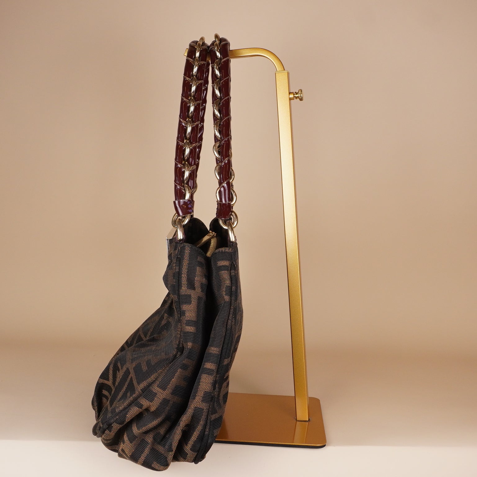 PRE-OWNED FF Zucca and Patent Leather Small Mia Hobo Bag