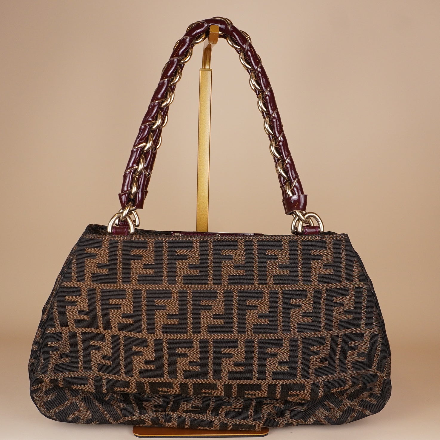 PRE-OWNED FF Zucca and Patent Leather Small Mia Hobo Bag