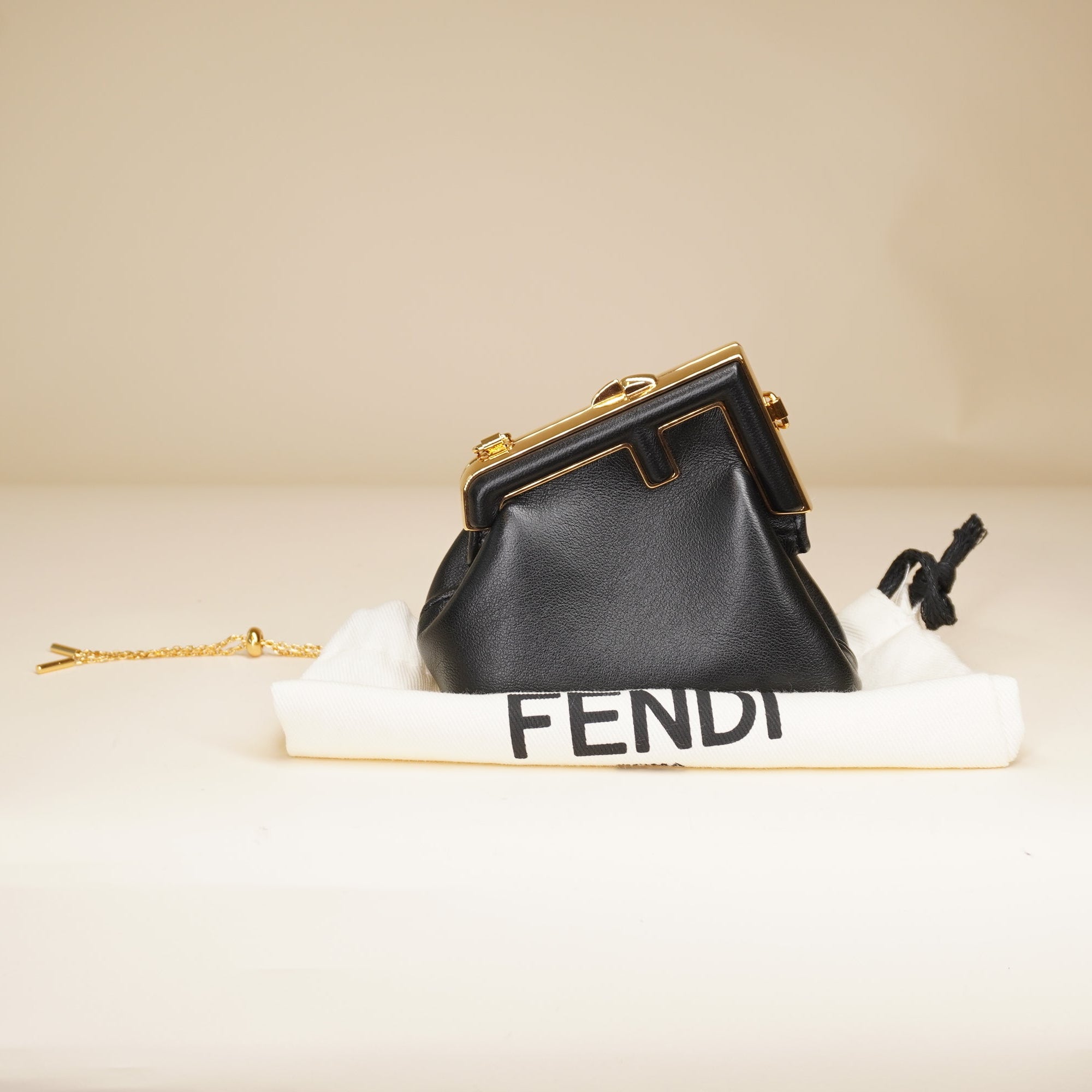 PRE-OWNED FF Shiny Nappa Nano First Bag Charm Black