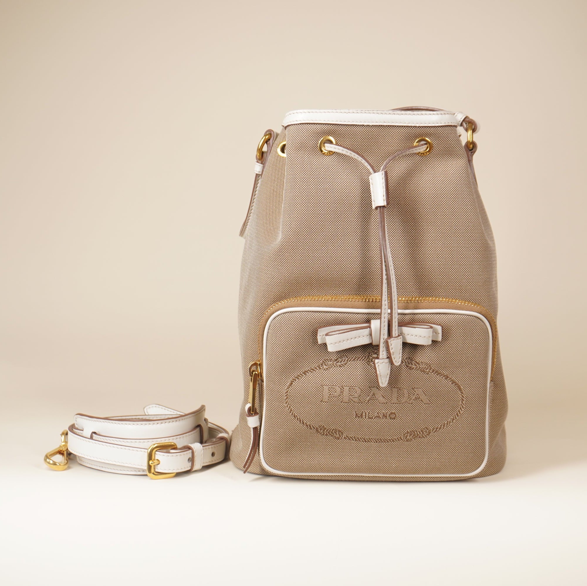 PRE-OWNED Corda Talco Jacquard Logo Mini Bucket Crossbody Bag