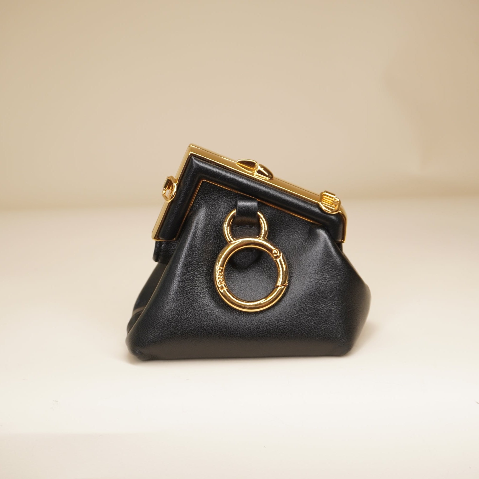 PRE-OWNED FF Shiny Nappa Nano First Bag Charm Black