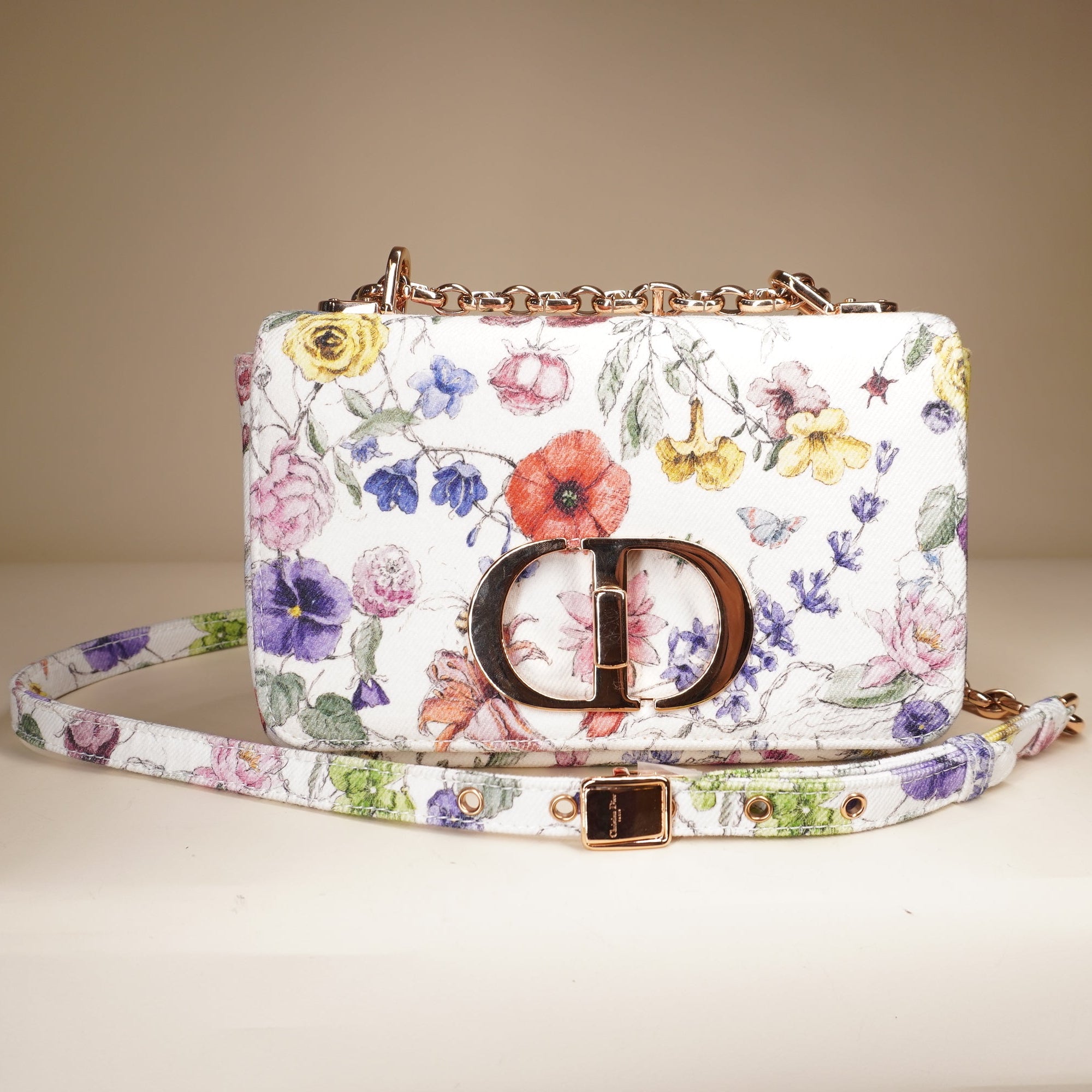 
PRE-OWNED Small Caro Bag White Florilegio Rose Gold Hardware