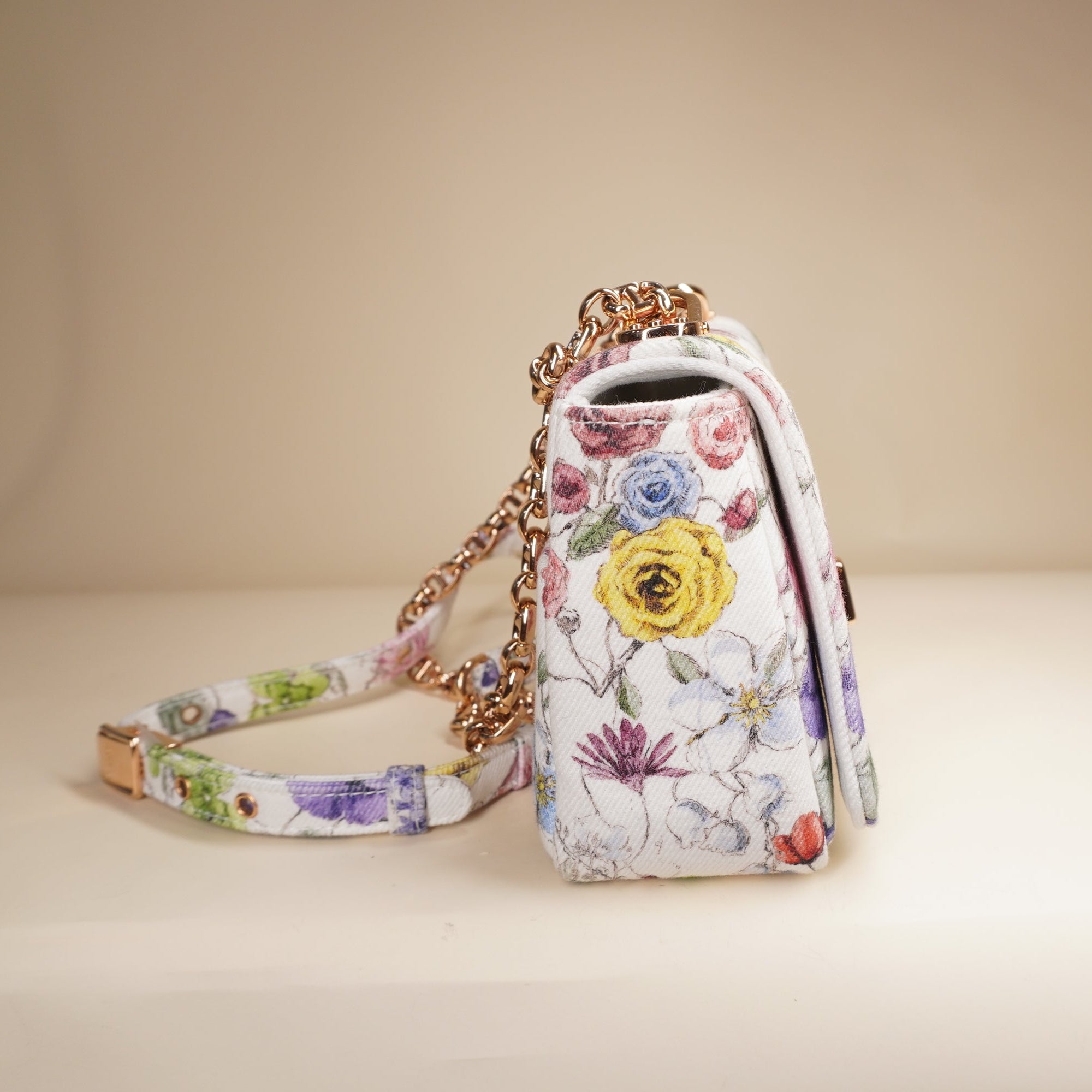 
PRE-OWNED Small Caro Bag White Florilegio Rose Gold Hardware
