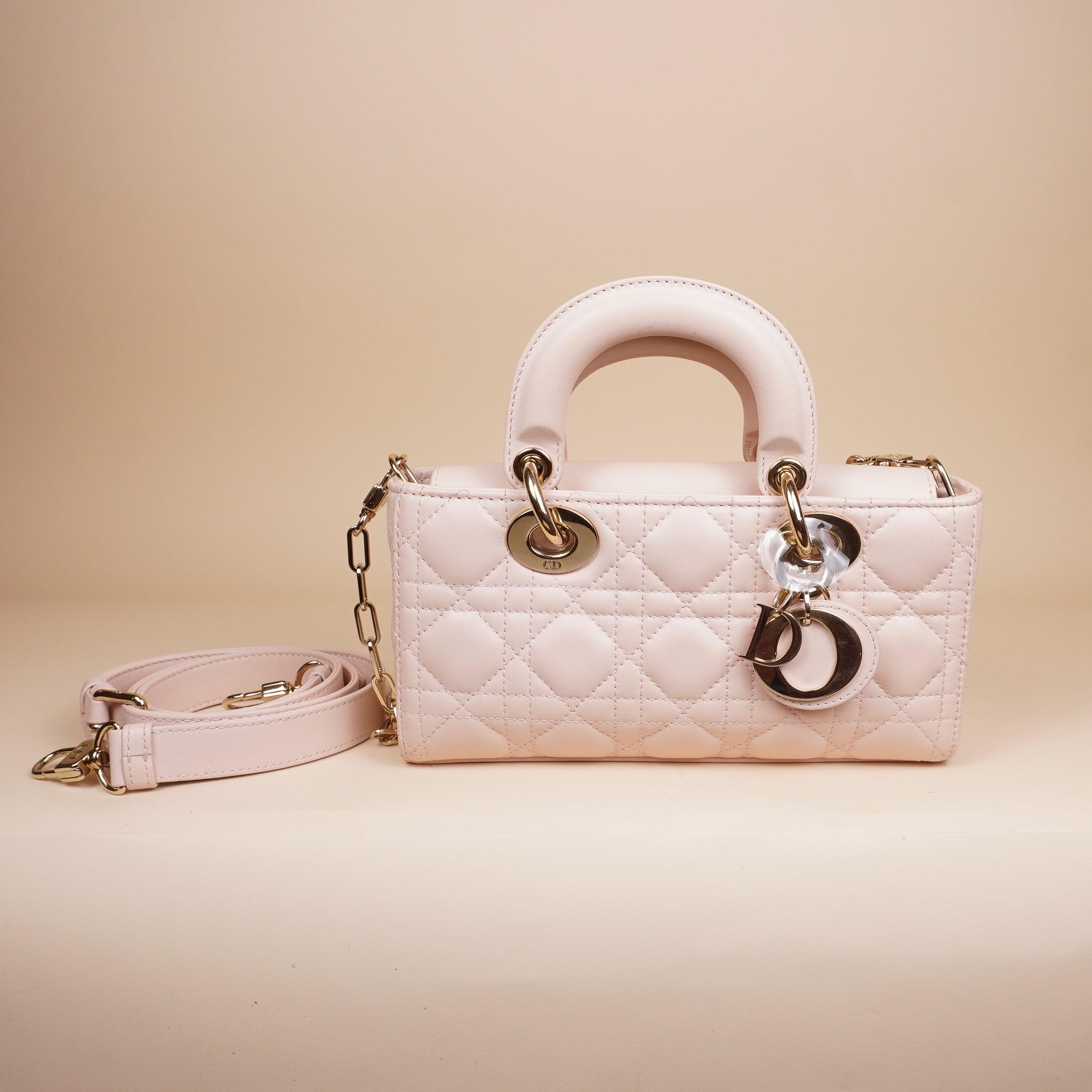 PRE-OWNED Lady D-Joy Medium Light Pink Cannage Leather Tote