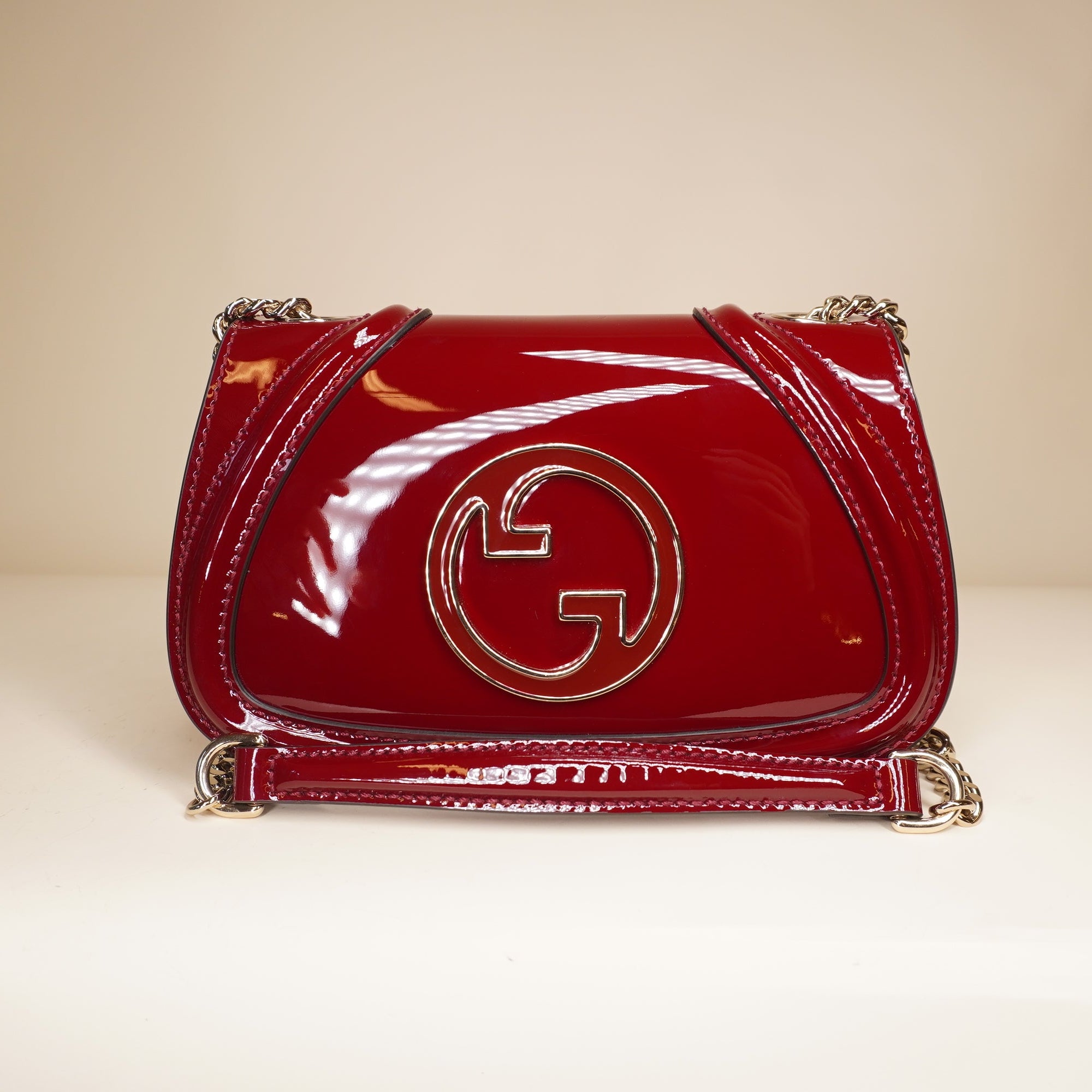 PRE-OWNED GG Patent Blondie Small Shoulder Bag Rosso Ancora