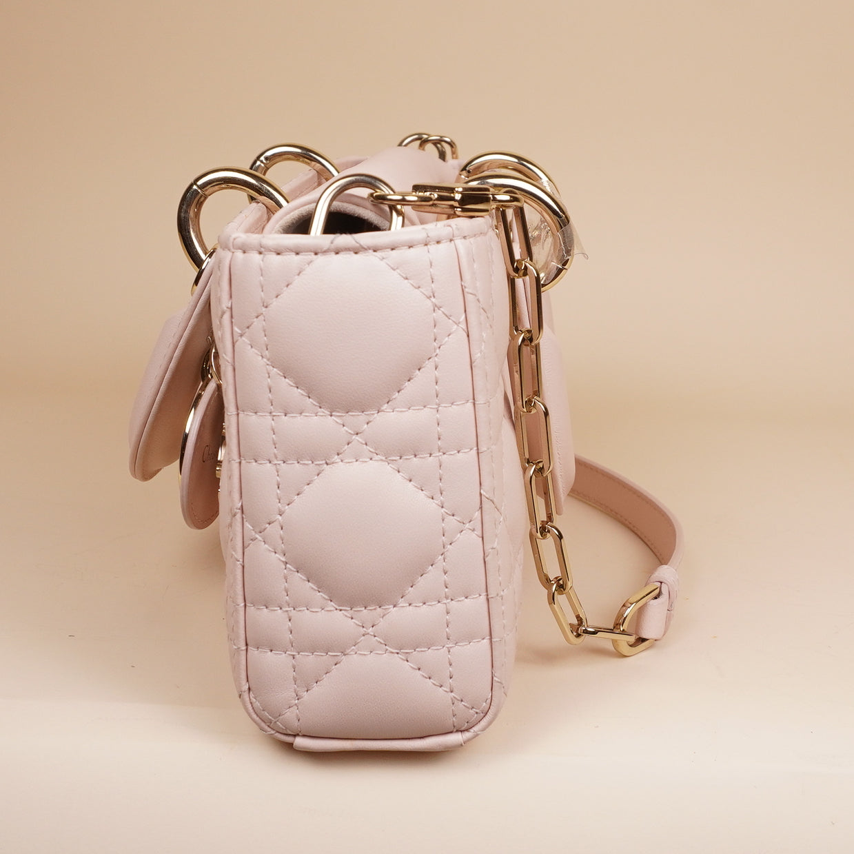 PRE-OWNED Lady D-Joy Medium Light Pink Cannage Leather Tote