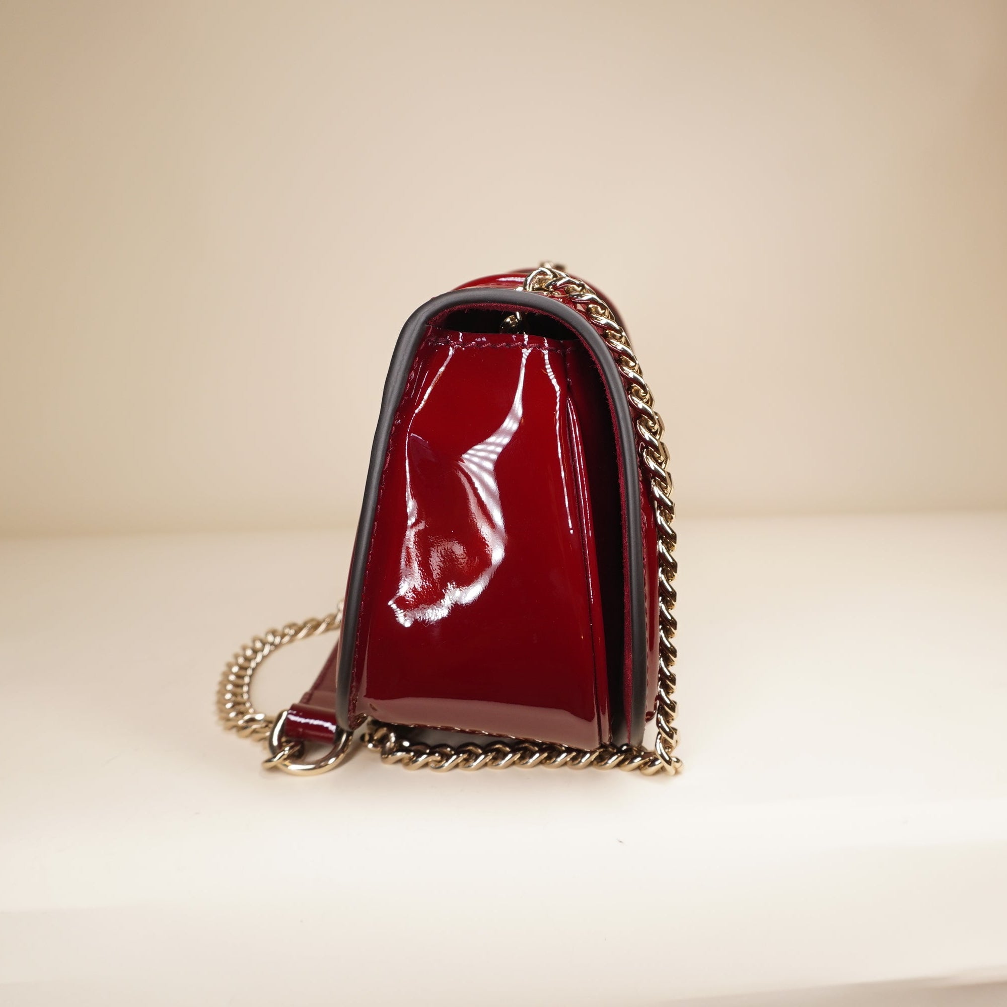 PRE-OWNED GG Patent Blondie Small Shoulder Bag Rosso Ancora