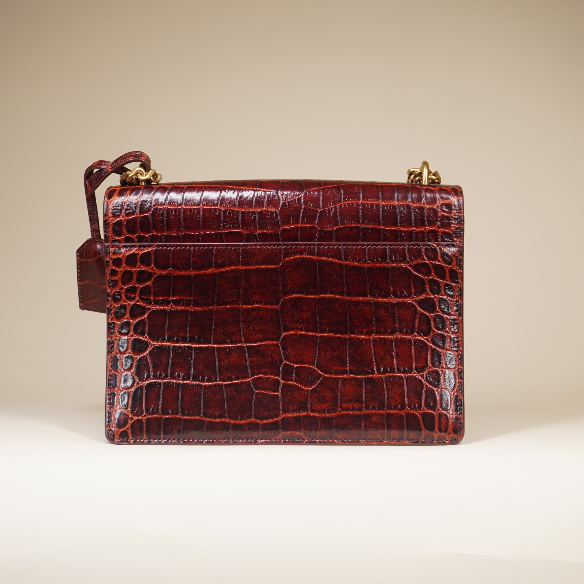 PRE-OWNED Sunset Calfskin Crocodile Embossed Medium Monogram Shoulder Bag
