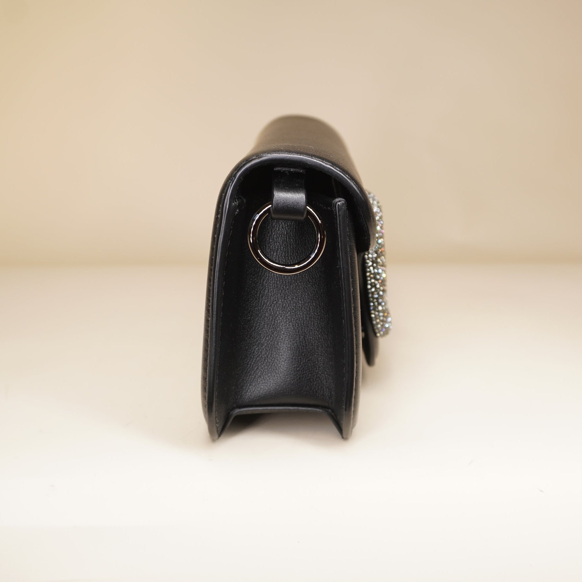 PRE-OWNED Black Locò Small Shoulder Bag with Swarovski Crystal-Embellished VLogo