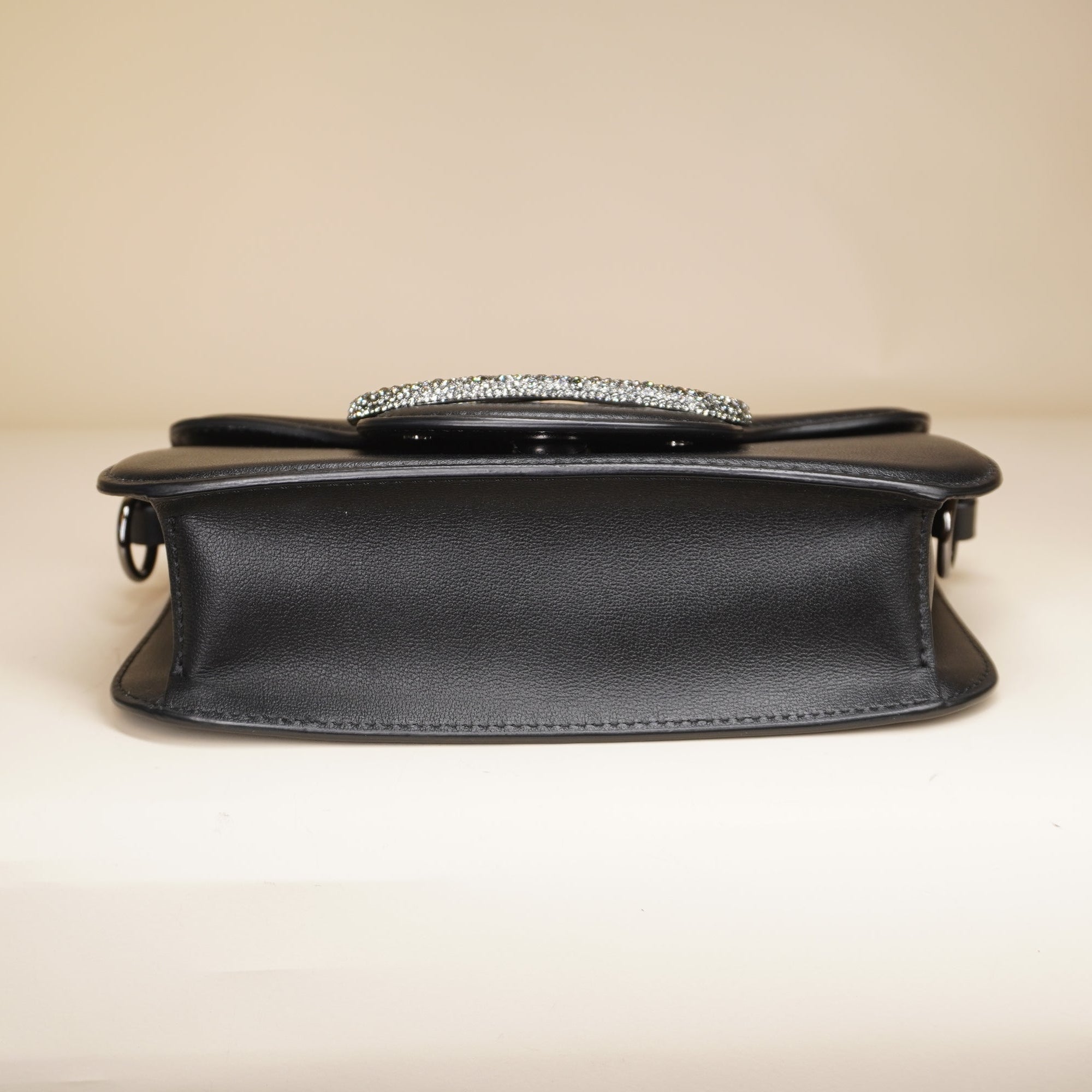 PRE-OWNED Black Locò Small Shoulder Bag with Swarovski Crystal-Embellished VLogo