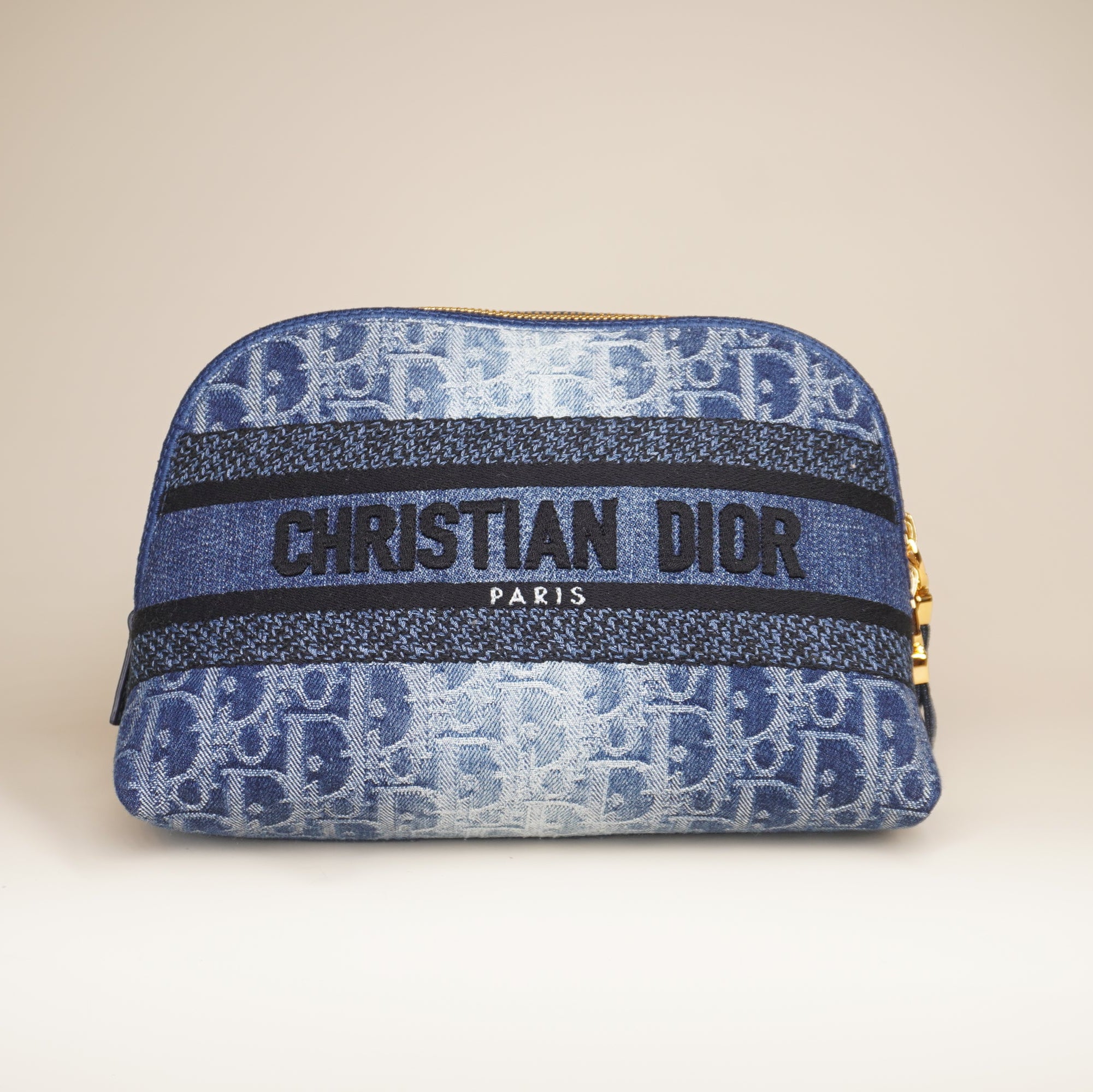 PRE-OWNED Denim Tinted Oblique Velvet Pouch