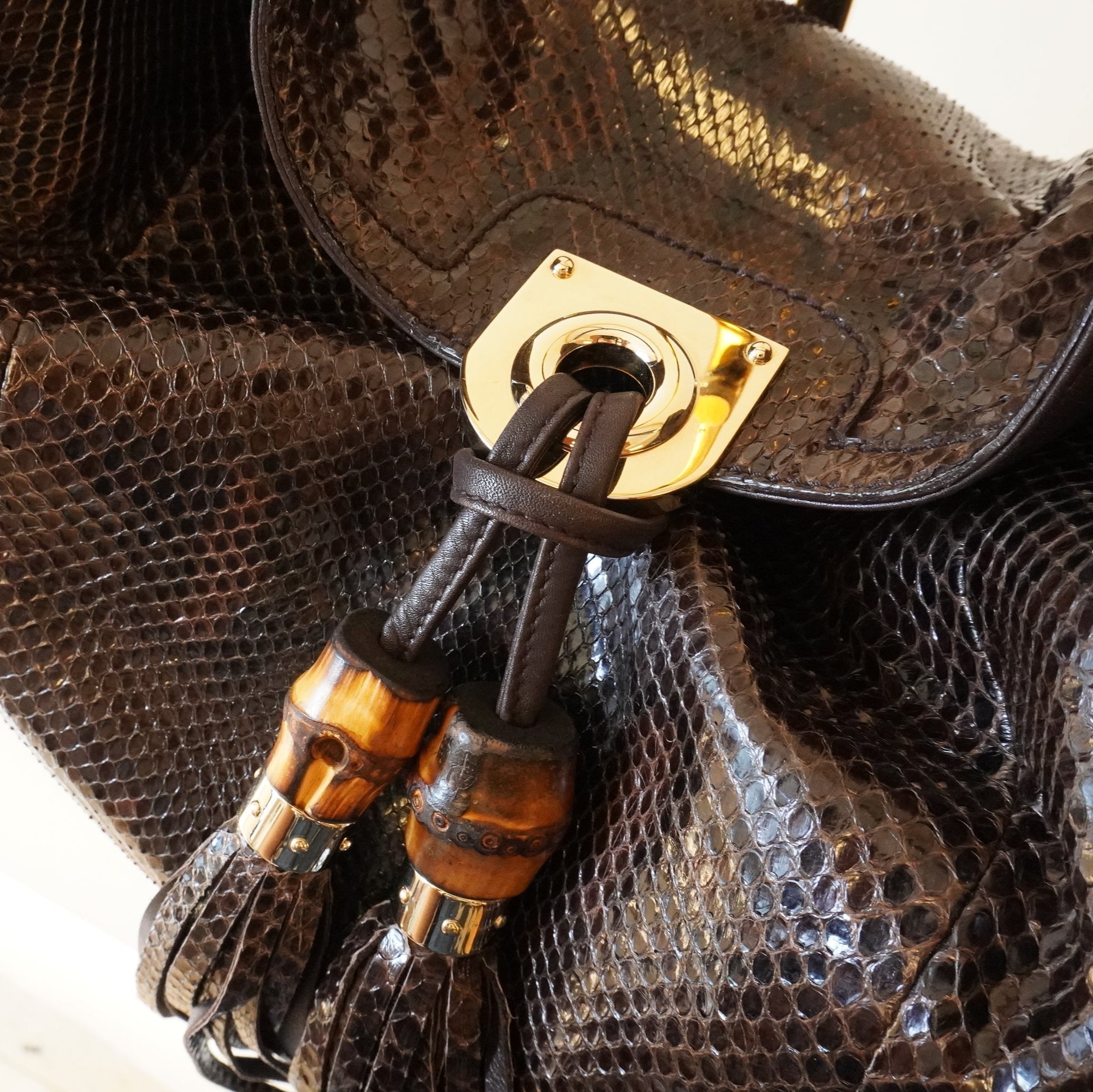 PRE-OWNED GG Vintage Brown Python Leather Large Indy Hobo Crossbody Bag