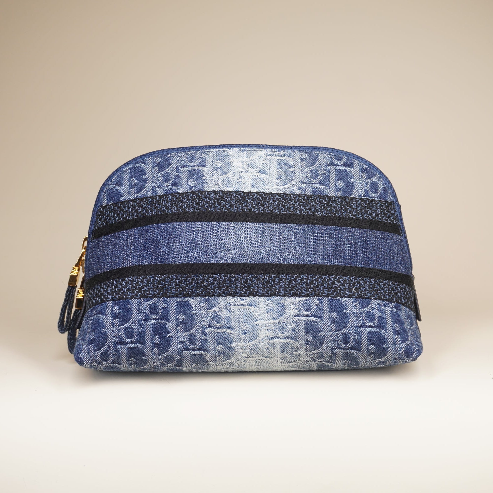 PRE-OWNED Denim Tinted Oblique Velvet Pouch