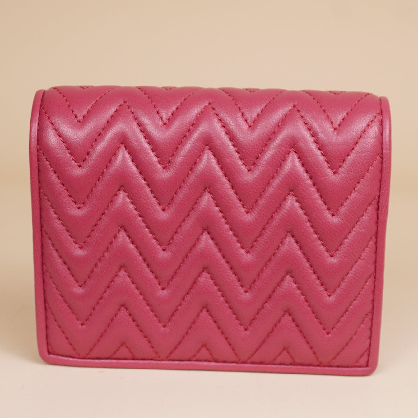PRE-OWNED Quilted Chevron Lambskin Pink Compact Wallet