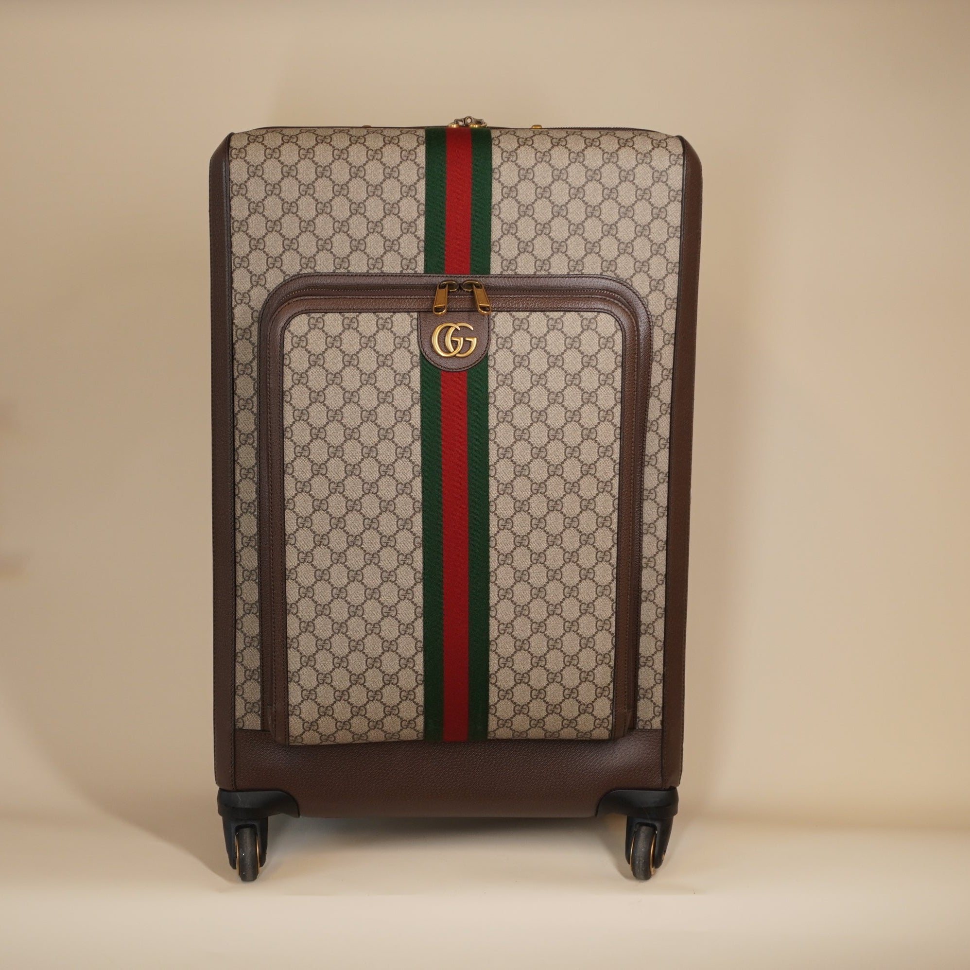 PRE-OWNED GG Supreme Monogram Textured Dollar Calfskin Web Large Savoy Trolley Suitcase 