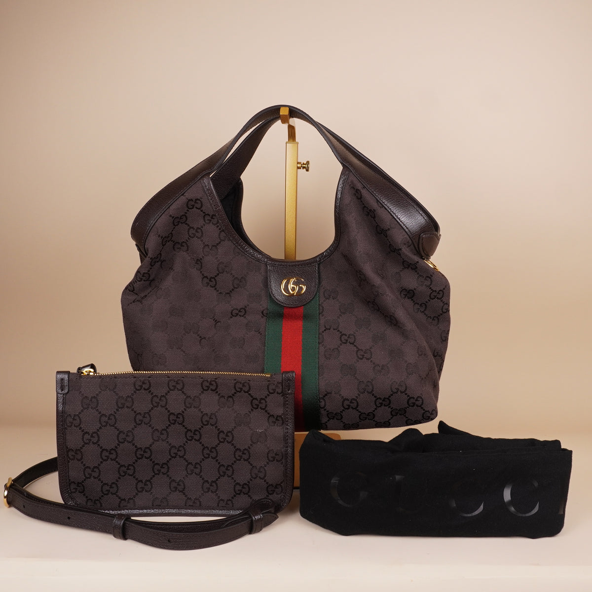 PRE-OWNED GG Brown Giglio Small Canvas Tote Bag