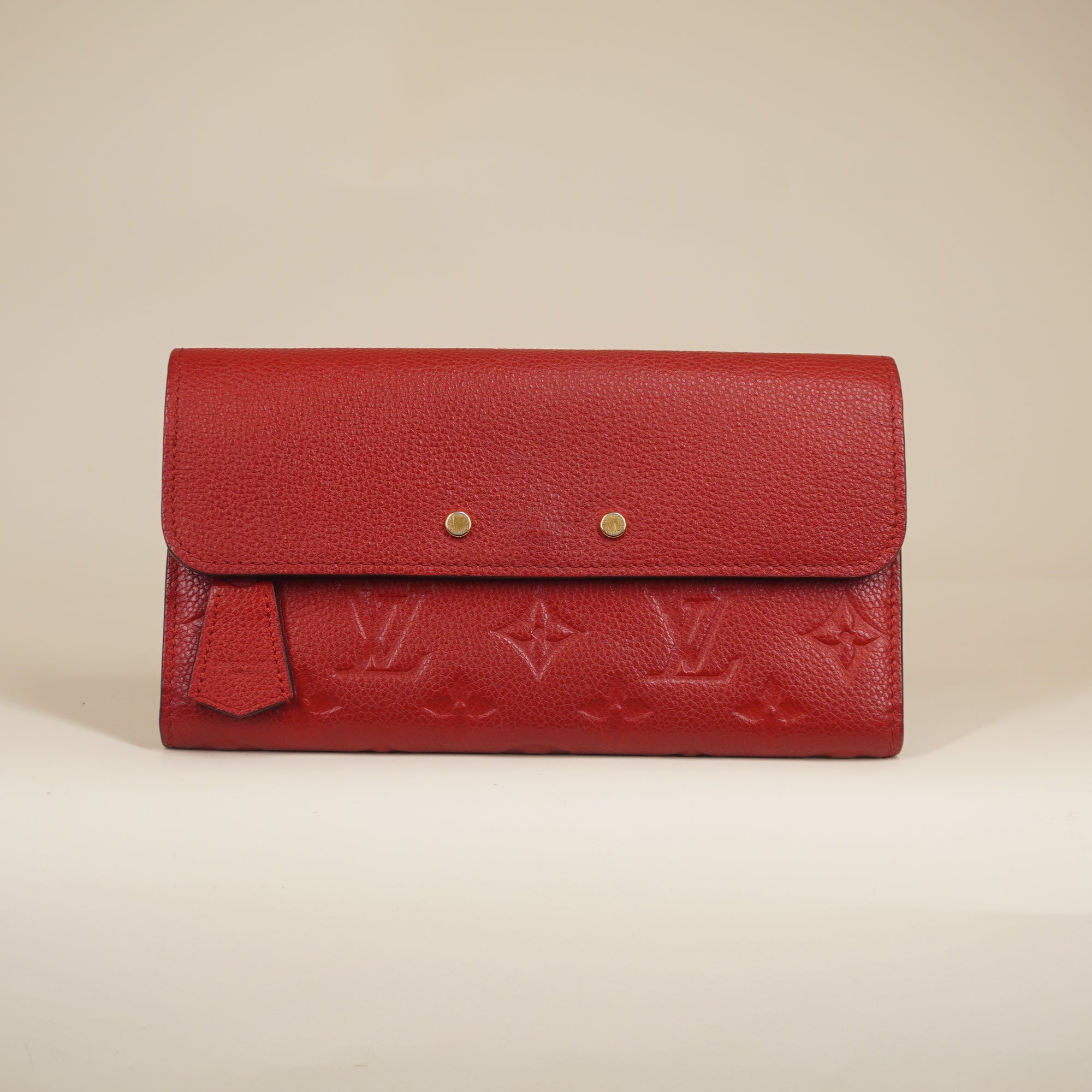 PRE-OWNED LV Pont Neuf Red Calfskin Long Wallet