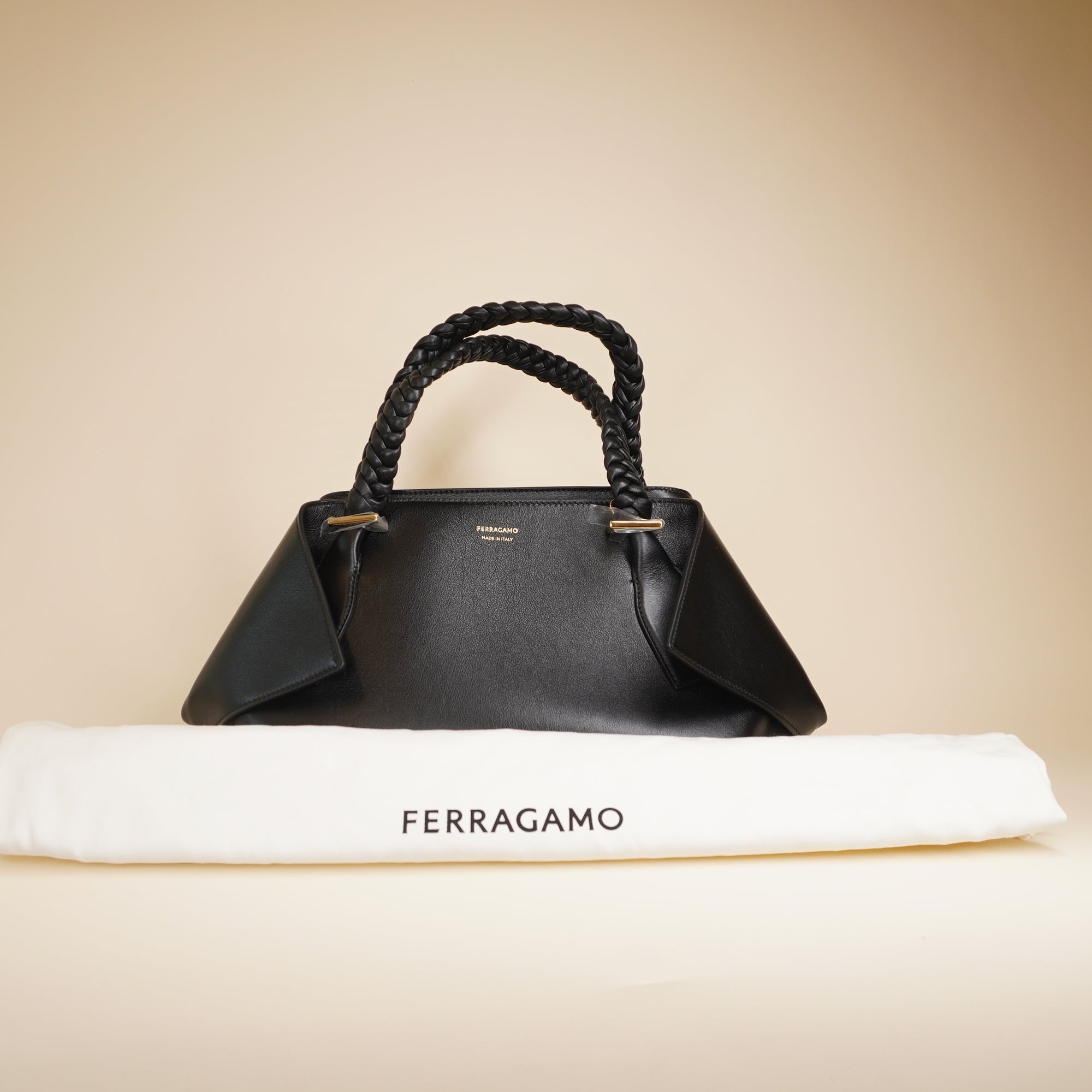 PRE-OWNED Black Leather Blossom Top-Handle and Shoulder Bag