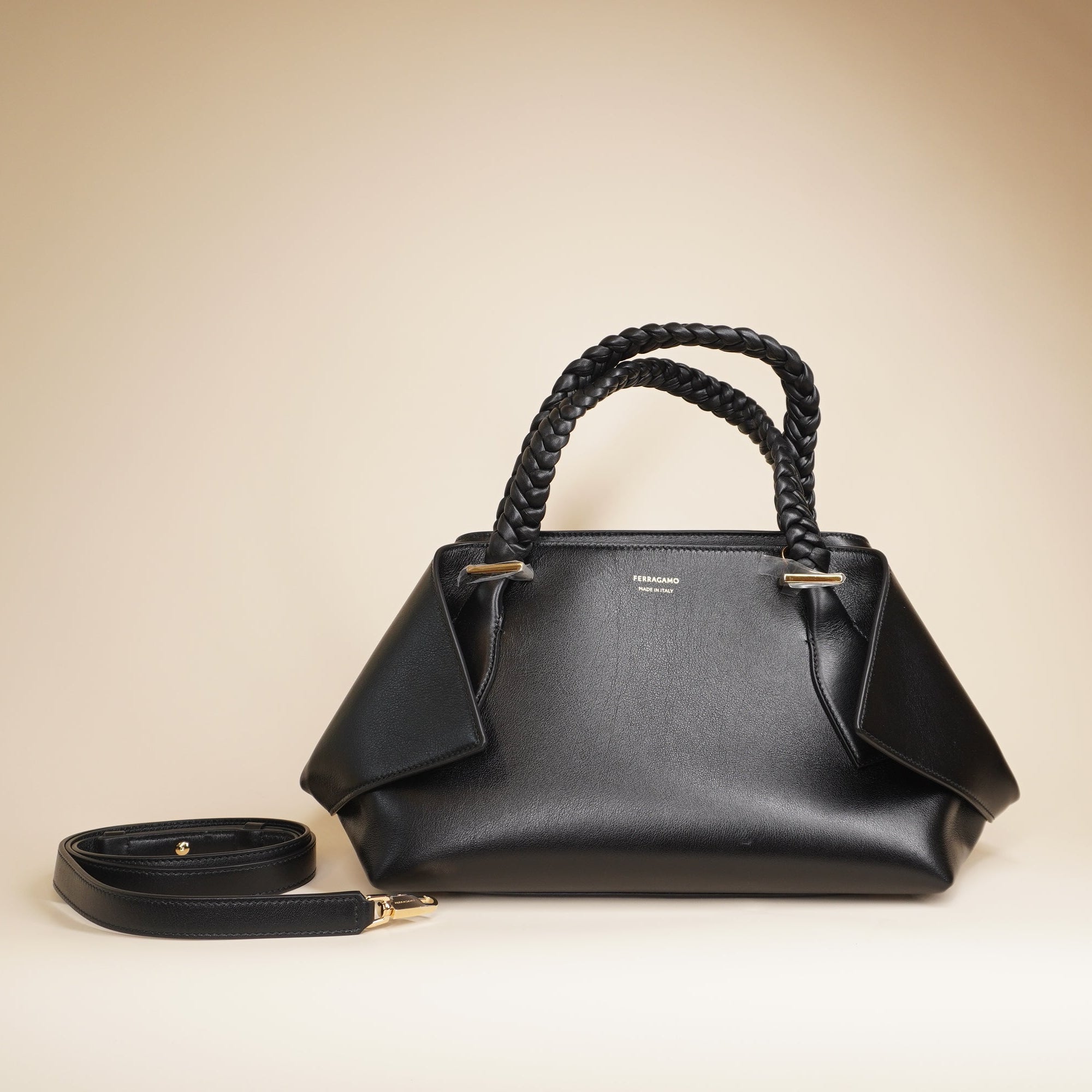 PRE-OWNED Black Leather Blossom Top-Handle and Shoulder Bag