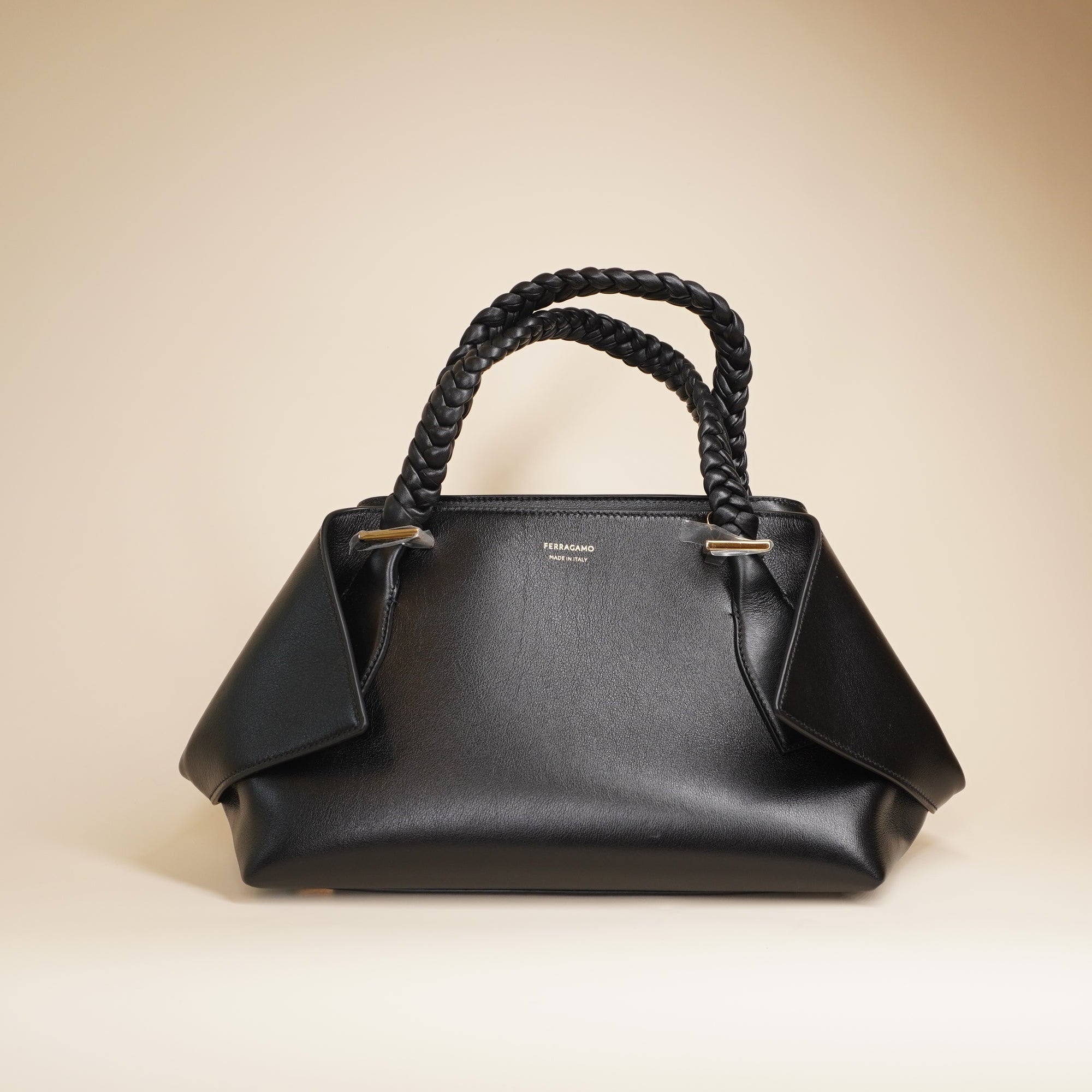 PRE-OWNED Black Leather Blossom Top-Handle and Shoulder Bag