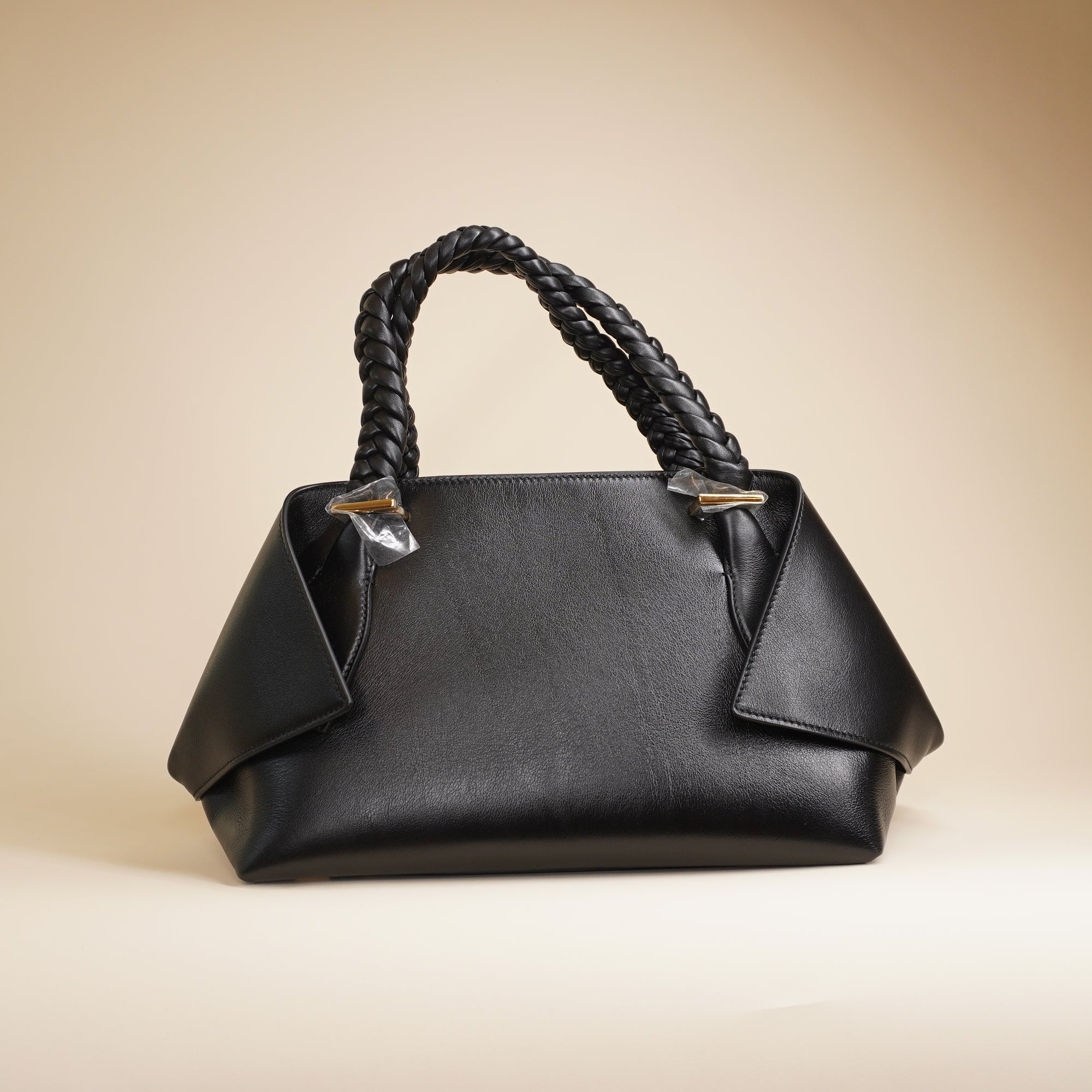 PRE-OWNED Black Leather Blossom Top-Handle and Shoulder Bag