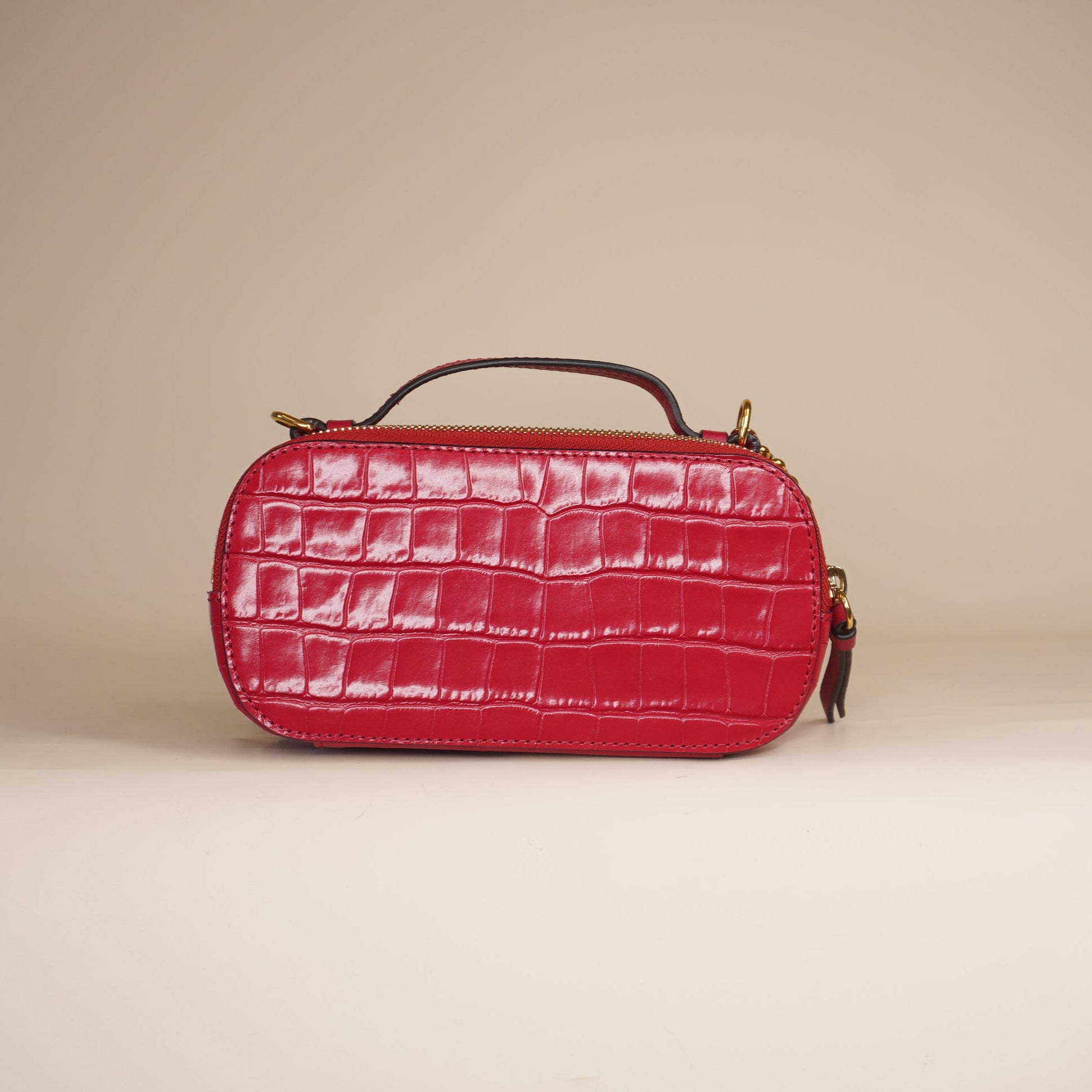 PRE-OWNED Red C Vanity Bag Crocodile Embossed Leather Crosbody Bag