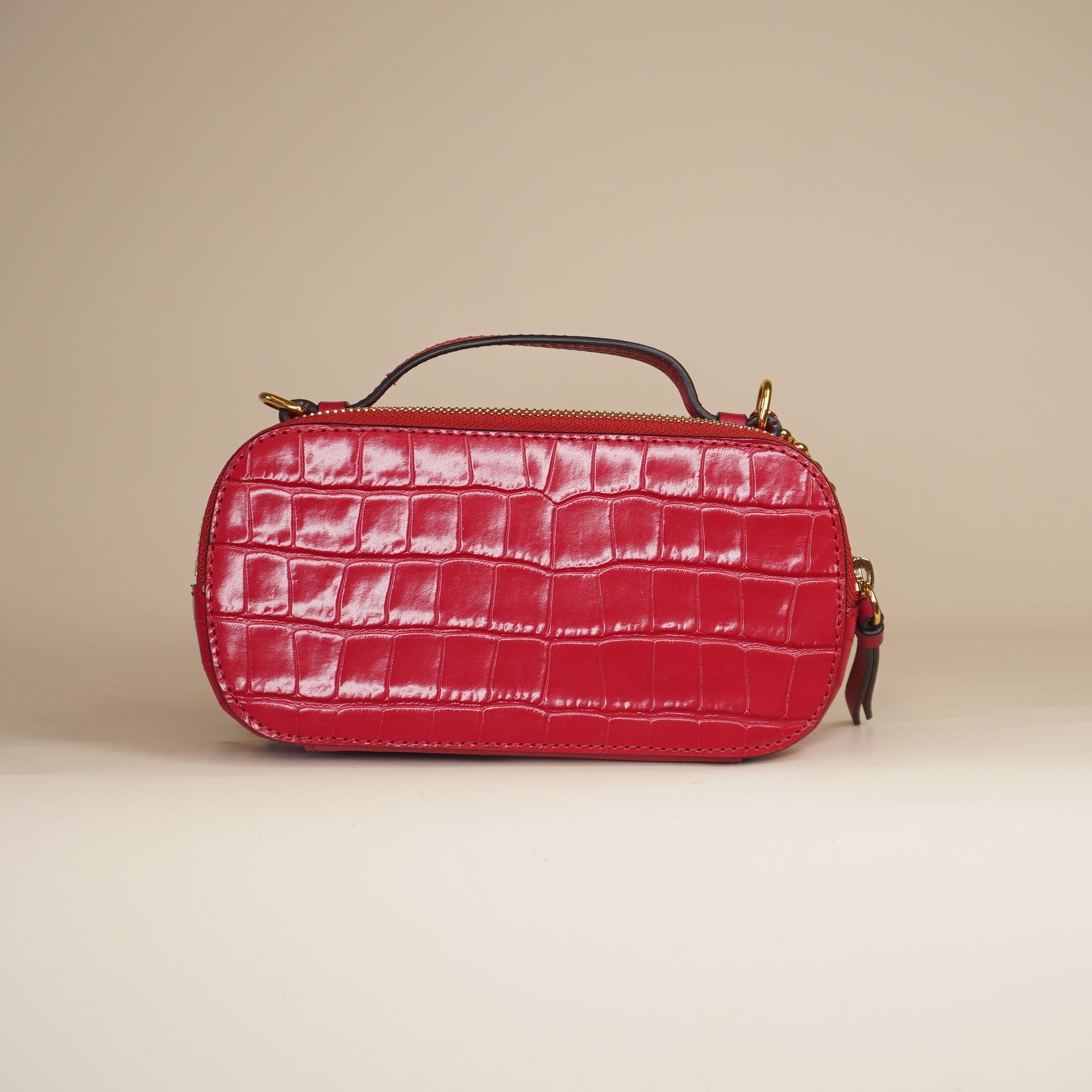 PRE-OWNED Red C Vanity Crocodile Embossed Leather Shoulder Bag