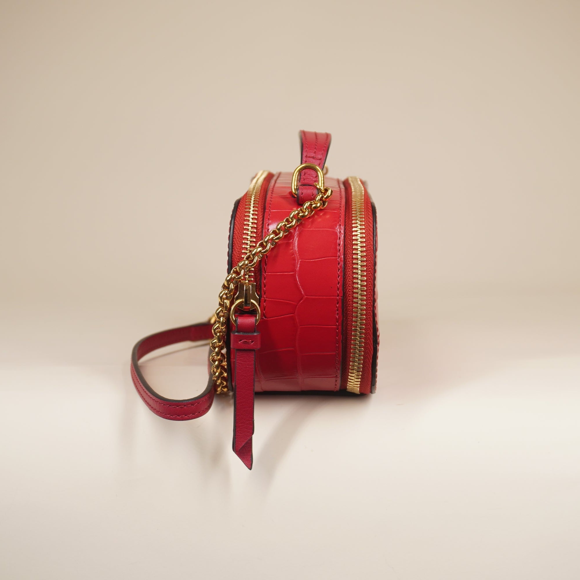 PRE-OWNED Red C Vanity Bag Crocodile Embossed Leather Crosbody Bag