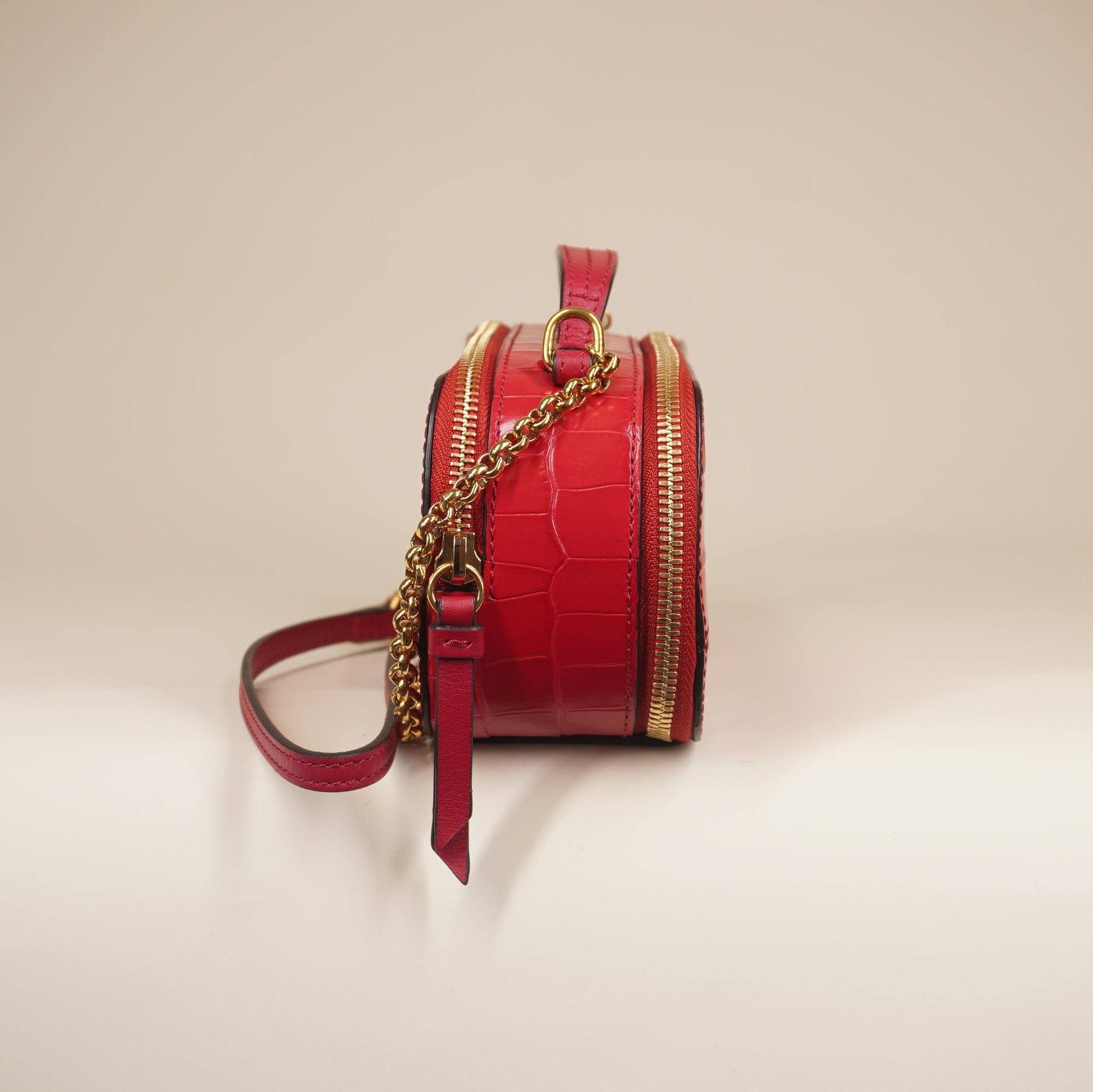 PRE-OWNED Red C Vanity Crocodile Embossed Leather Shoulder Bag