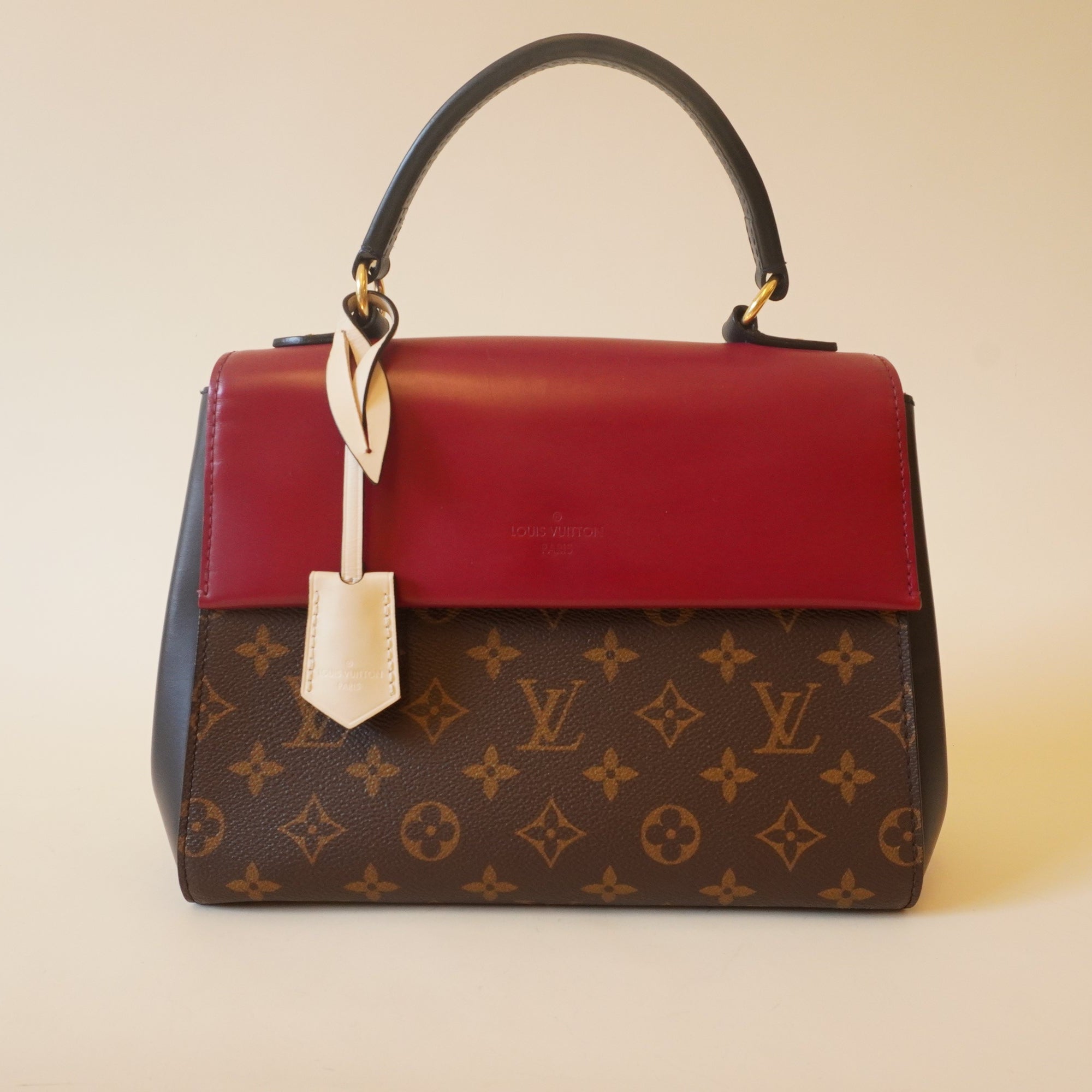 PRE-OWNED Monogram Calfskin Cluny BB Red Shoulder Bag