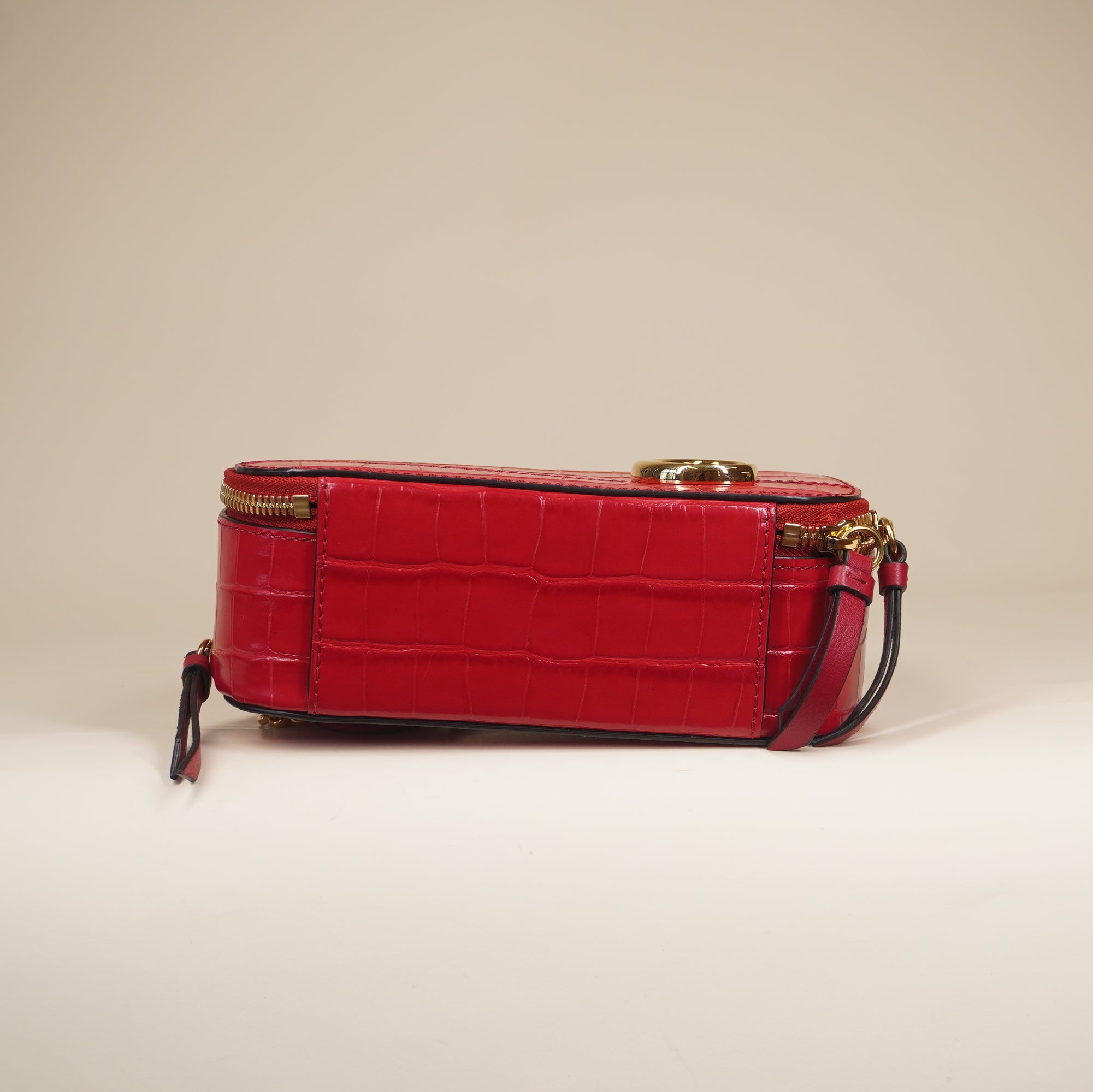 PRE-OWNED Red C Vanity Crocodile Embossed Leather Shoulder Bag