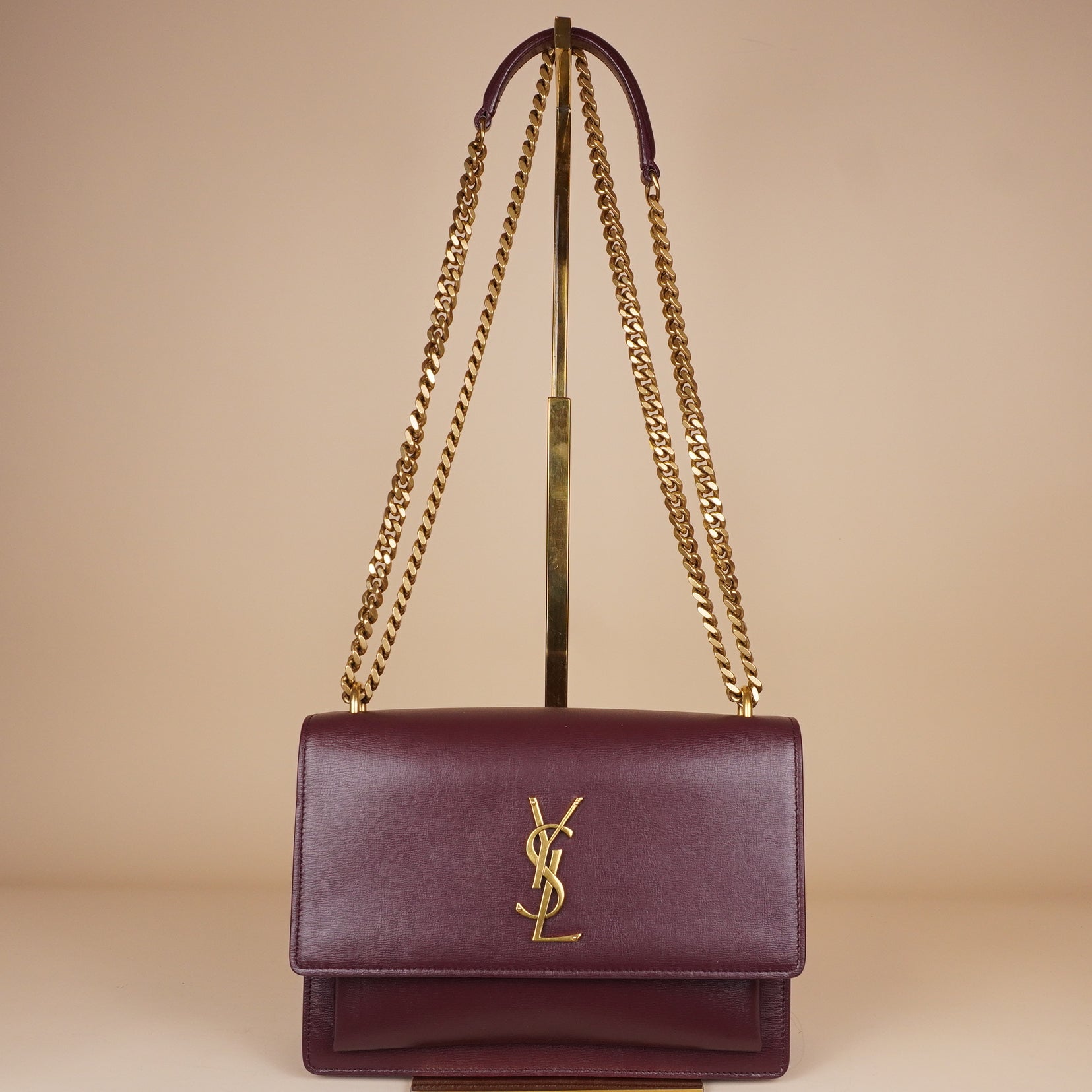 PRE-OWNED Burgundy Calfskin Sunset Medium Shoulder Bag