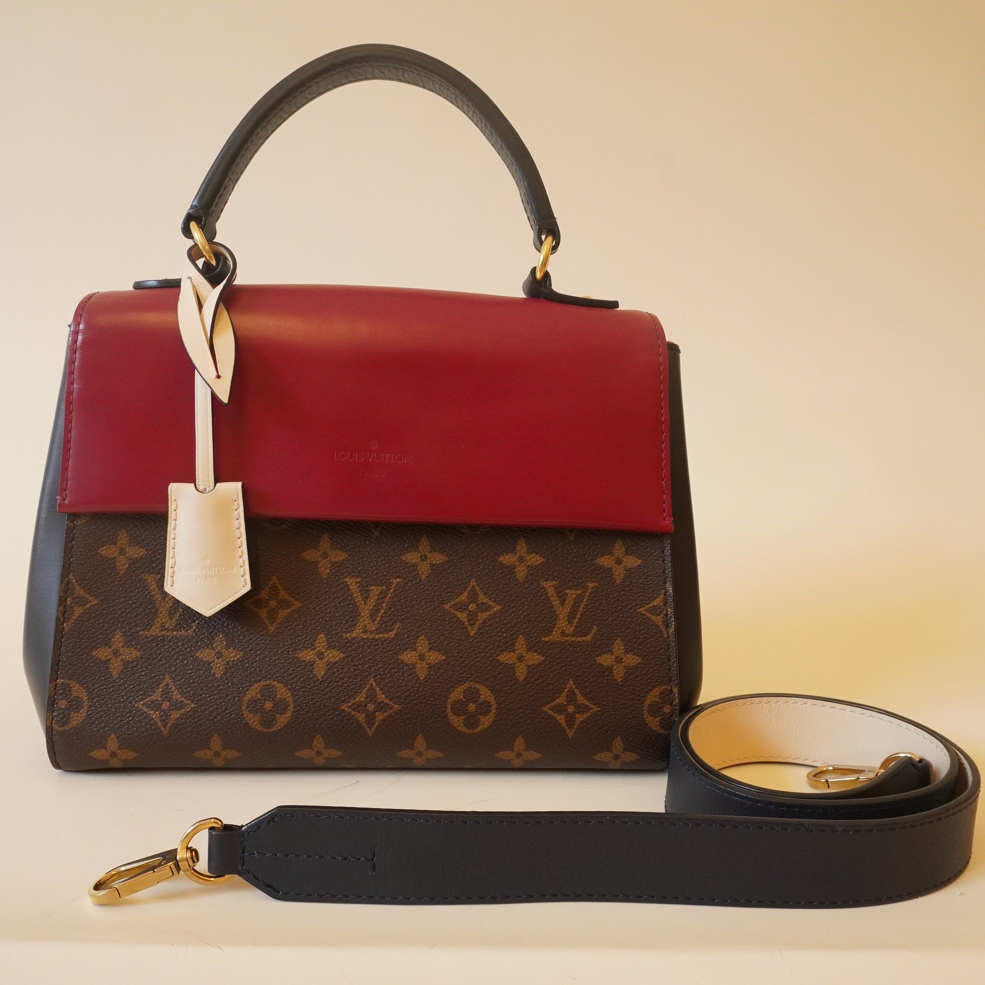 PRE-OWNED Monogram Calfskin Cluny BB Red Shoulder Bag