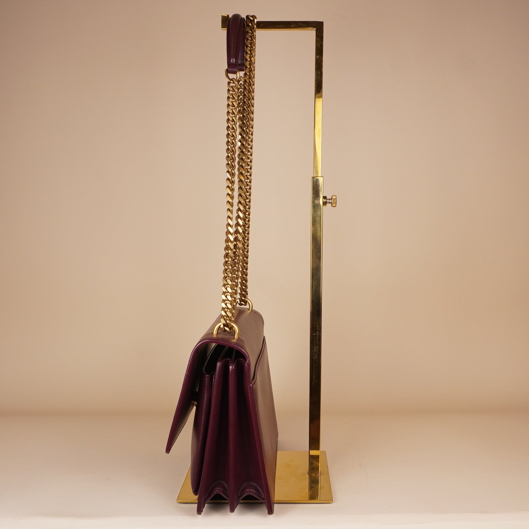 PRE-OWNED Burgundy Calfskin Sunset Medium Shoulder Bag