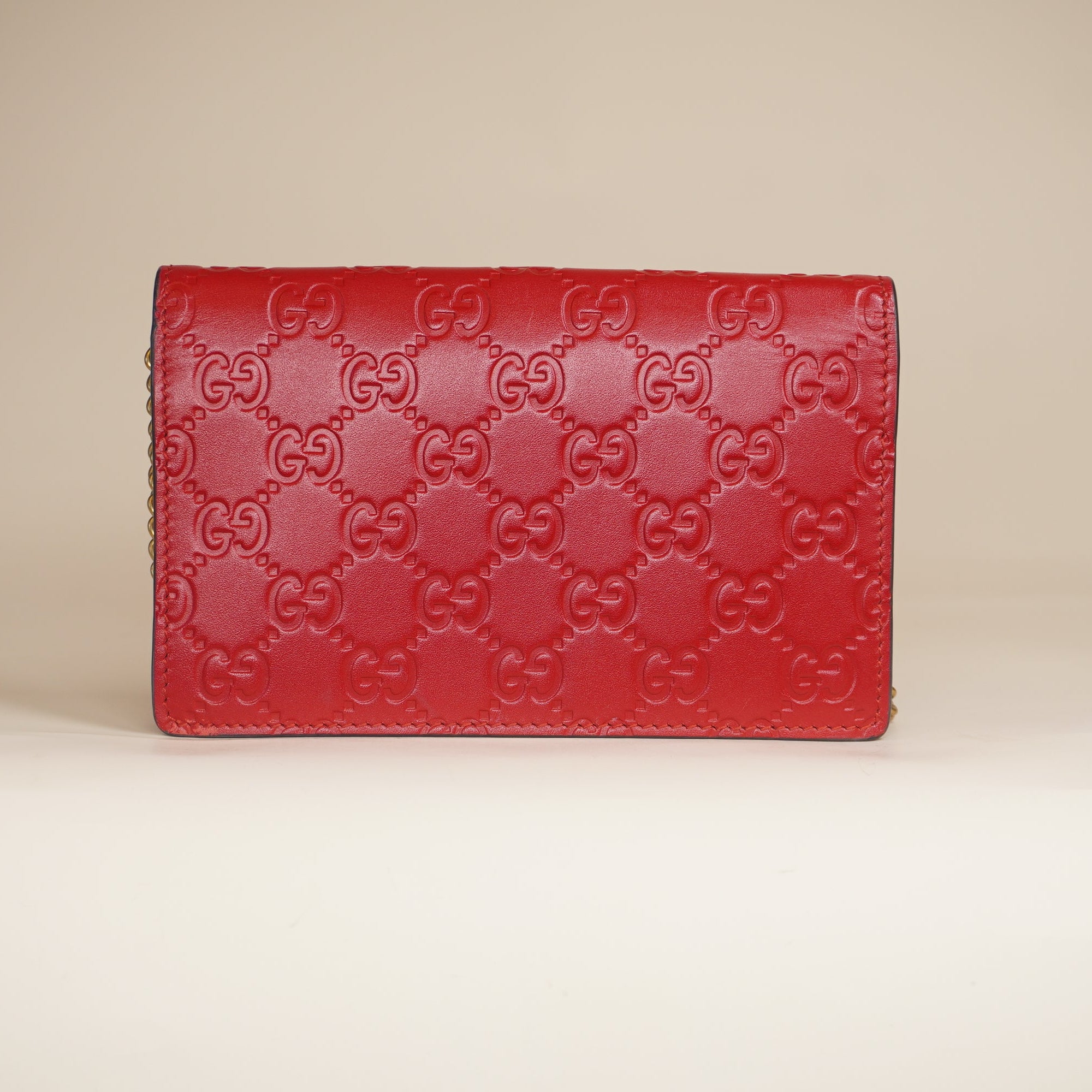 PRE-OWNED Guccissima Mini Cherry Chain Bag Hibiscus Red