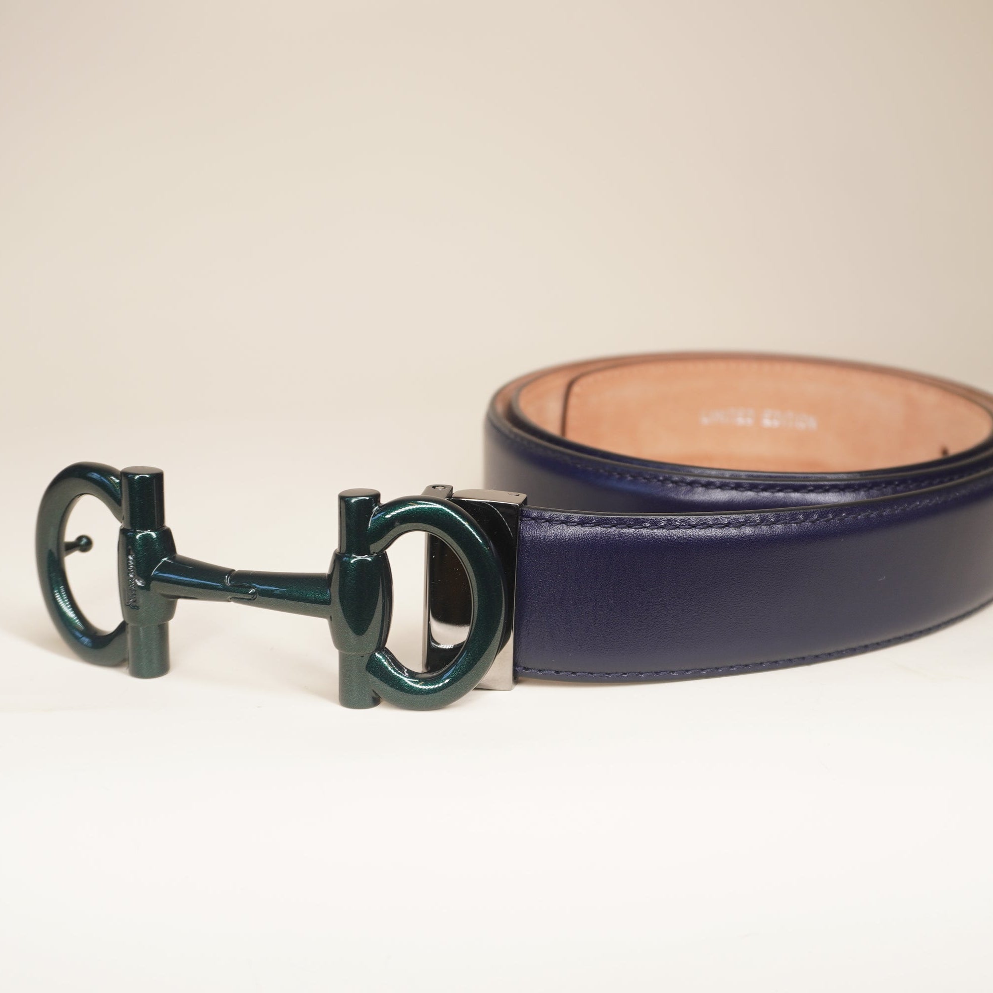 PRE-OWNED Gancini Reversible and Adjustable Calfskin Navy Belt