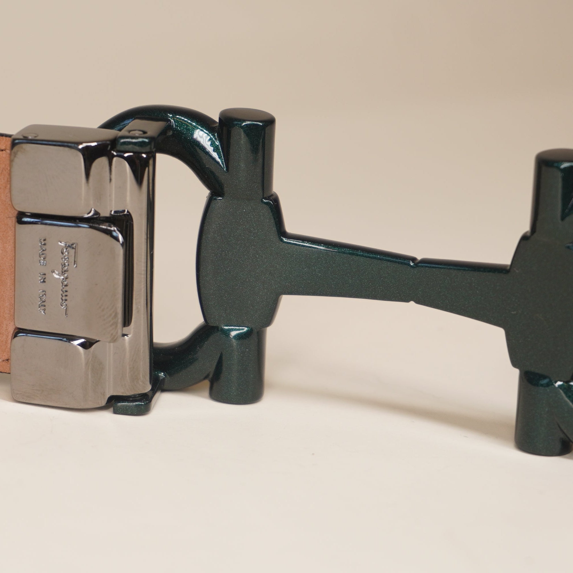 PRE-OWNED Gancini Reversible and Adjustable Calfskin Navy Belt