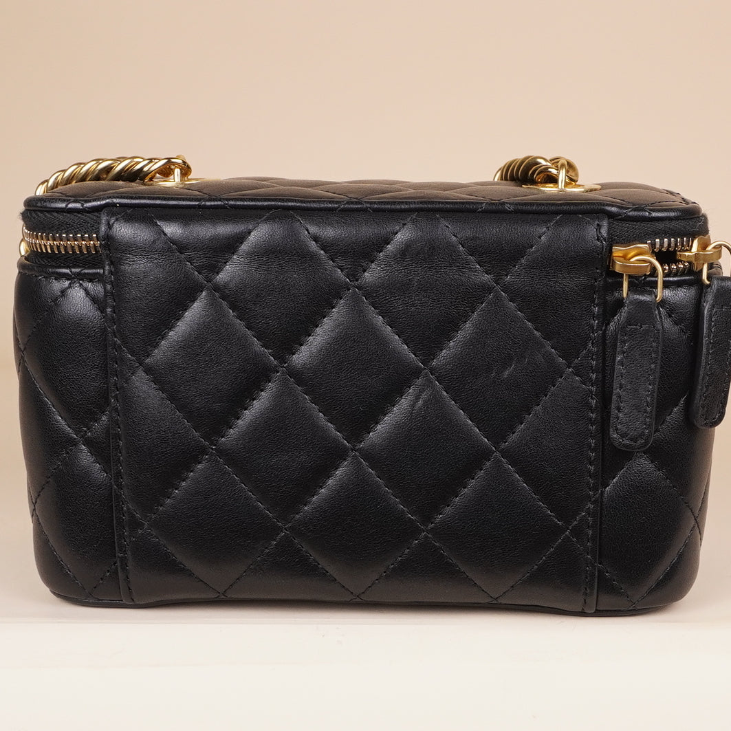 PRE-OWNED CC Black Lambskin Vanity Case Crossbody Bag 