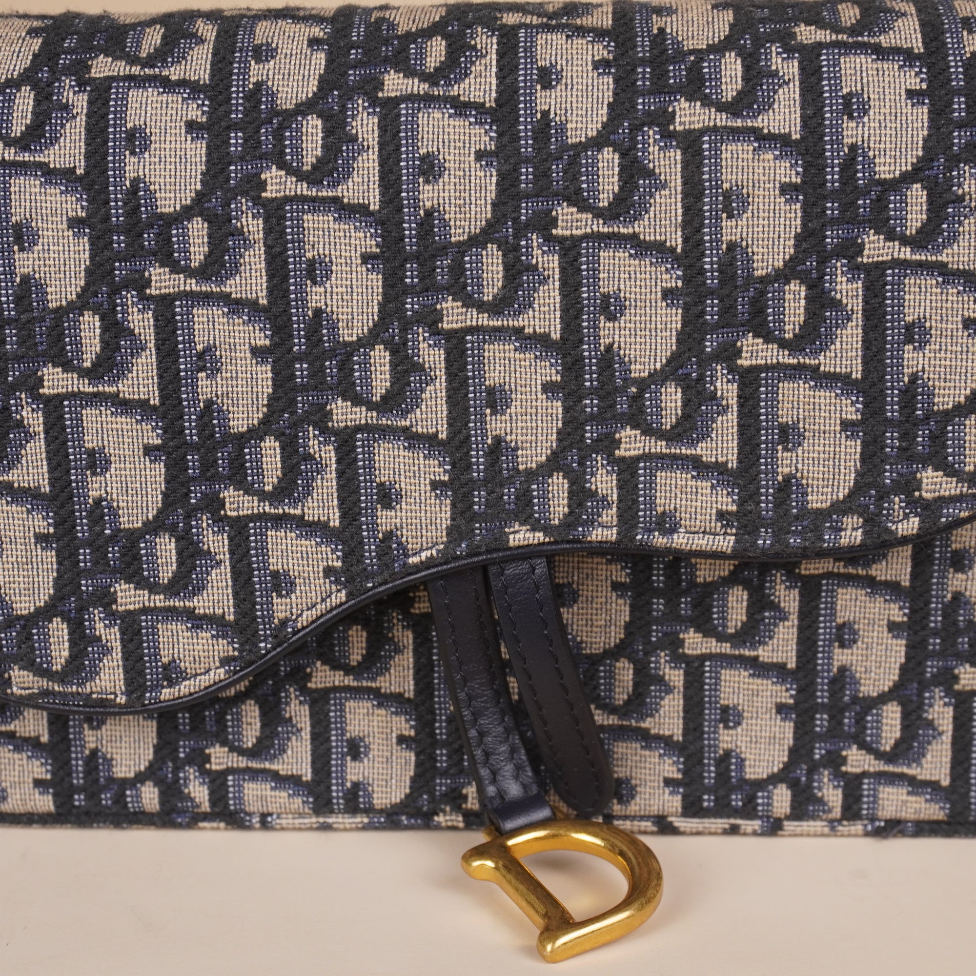 DIOR - Blue Oblique Canvas Saddle Pouch Wallet on Chain Bag