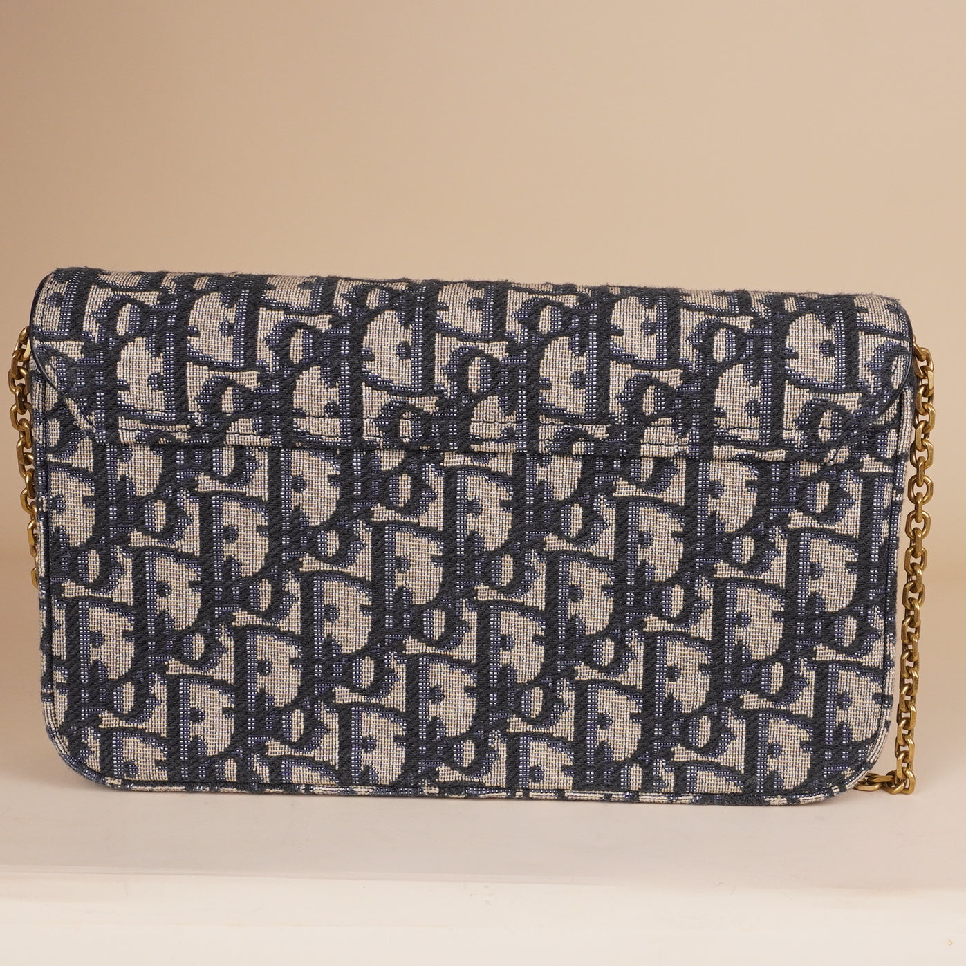 DIOR - Blue Oblique Canvas Saddle Pouch Wallet on Chain Bag