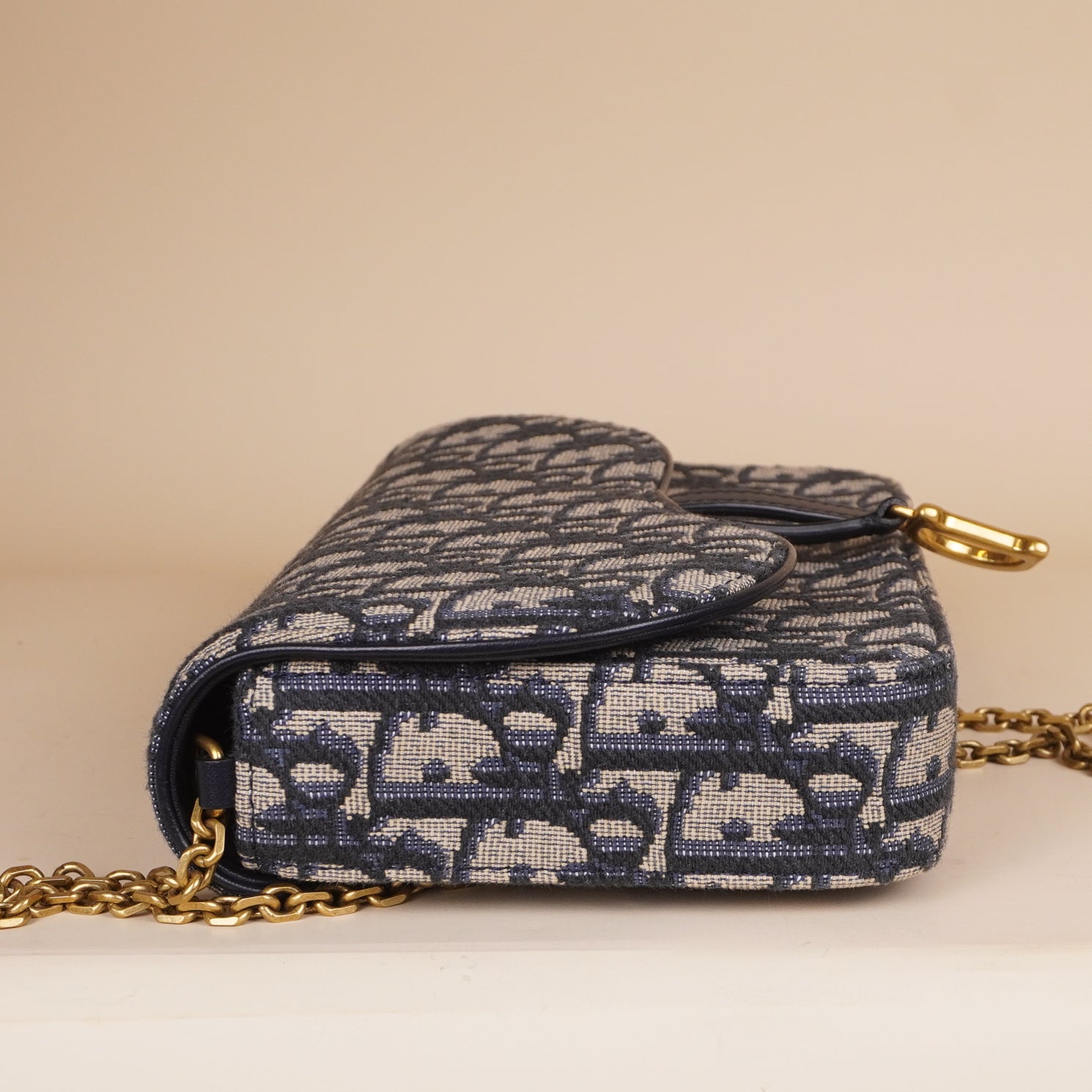 DIOR - Blue Oblique Canvas Saddle Pouch Wallet on Chain Bag