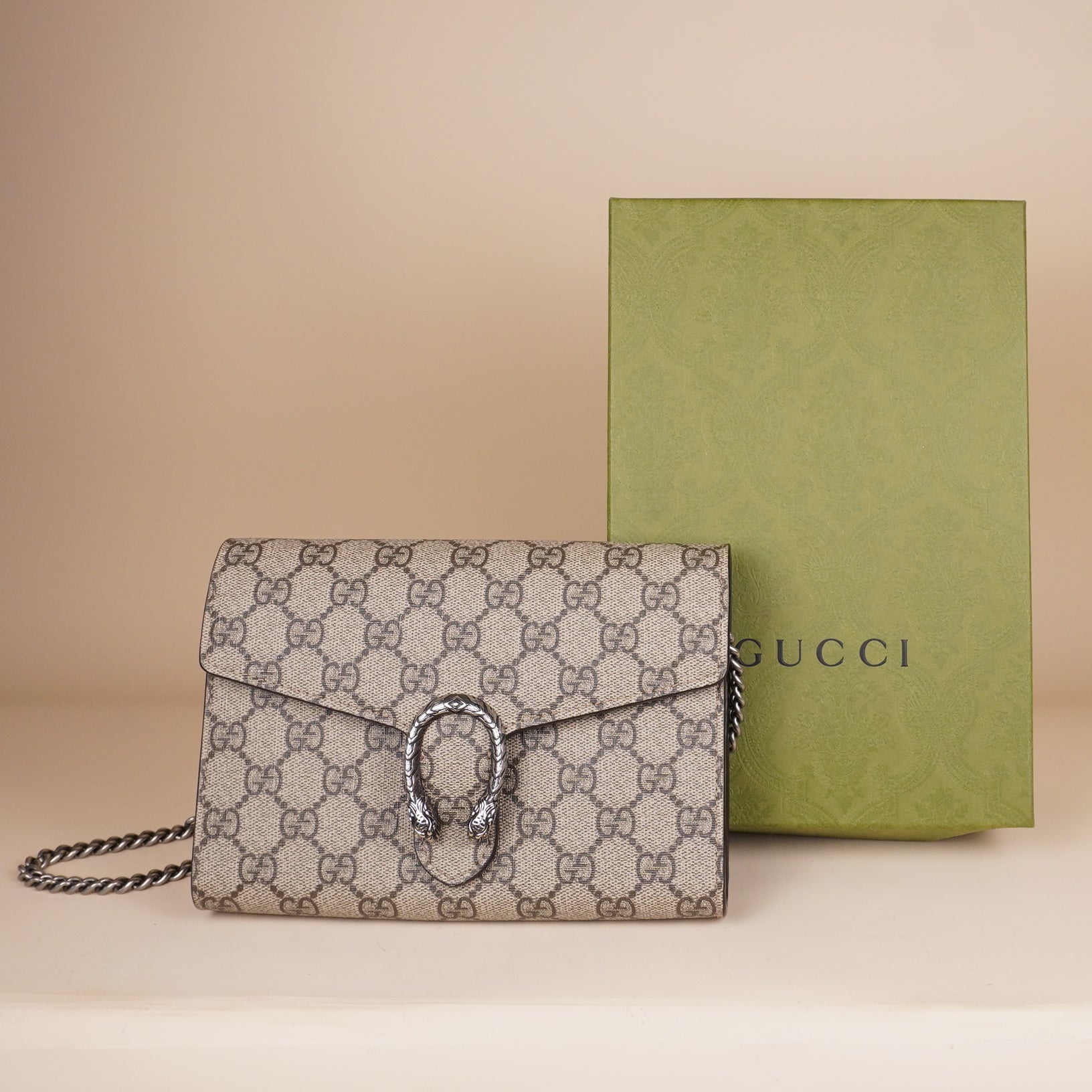 PRE-OWNED GG Supreme Monogram Mini Dionysus Chain Wallet