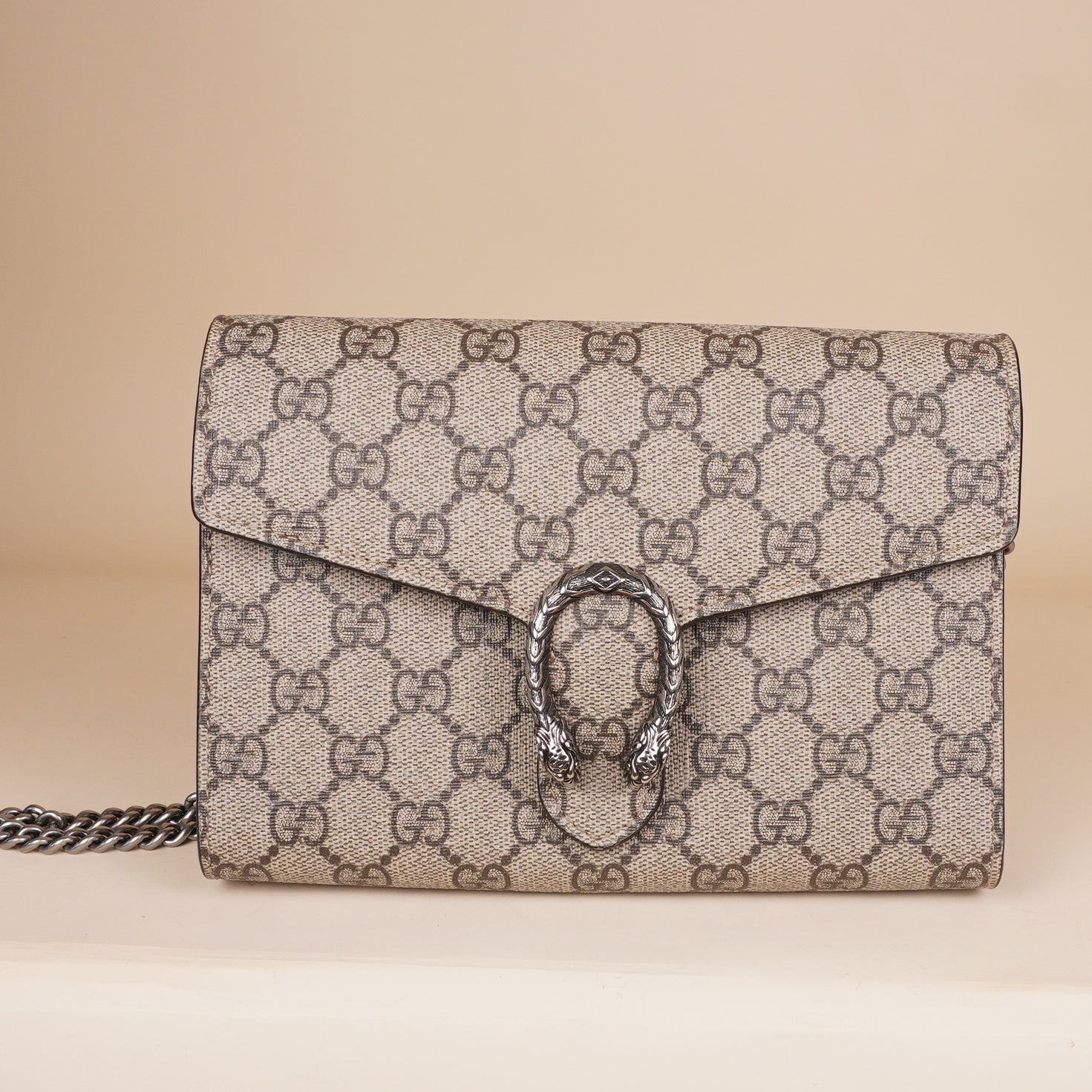 PRE-OWNED GG Supreme Monogram Mini Dionysus Chain Wallet