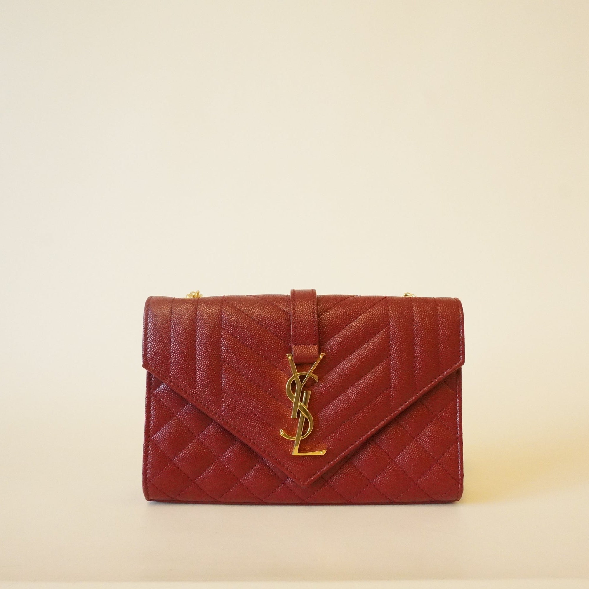 PRE-OWNED Red Grain De Poudre Mixed Matelasse Triquilt Small Monogram Shoulder Bag