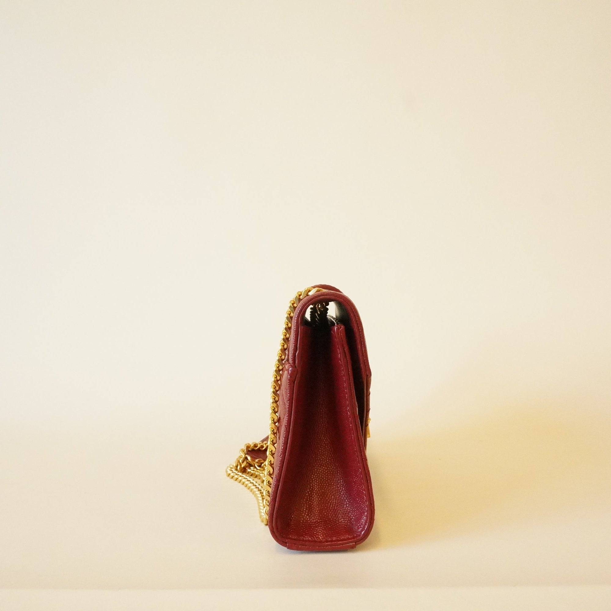 PRE-OWNED Red Grain De Poudre Mixed Matelasse Triquilt Small Monogram Shoulder Bag