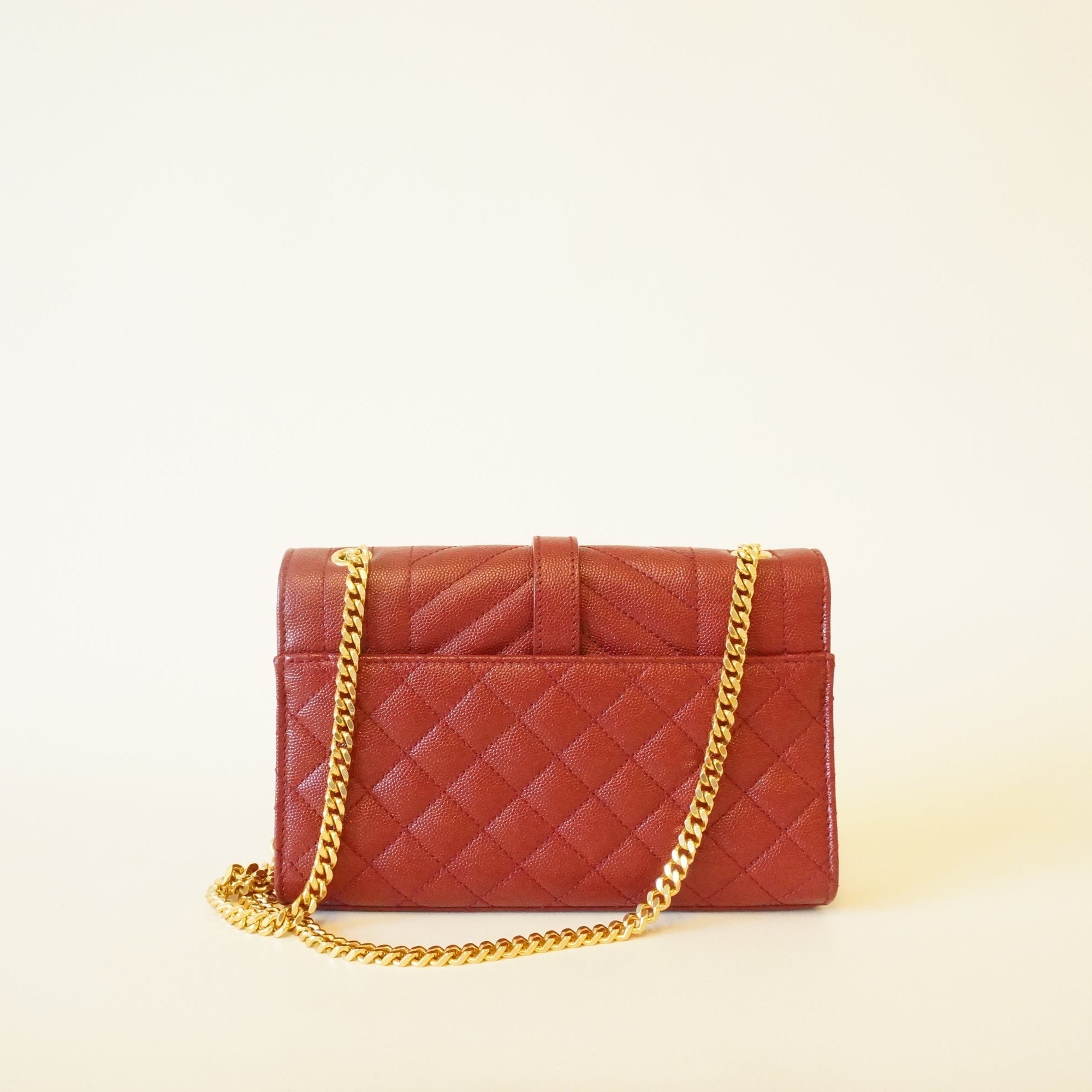 PRE-OWNED Red Grain De Poudre Mixed Matelasse Triquilt Small Monogram Shoulder Bag