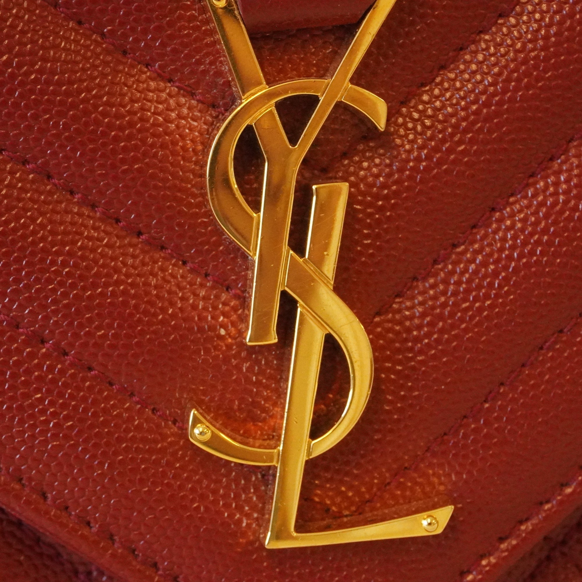 PRE-OWNED Red Grain De Poudre Mixed Matelasse Triquilt Small Monogram Shoulder Bag